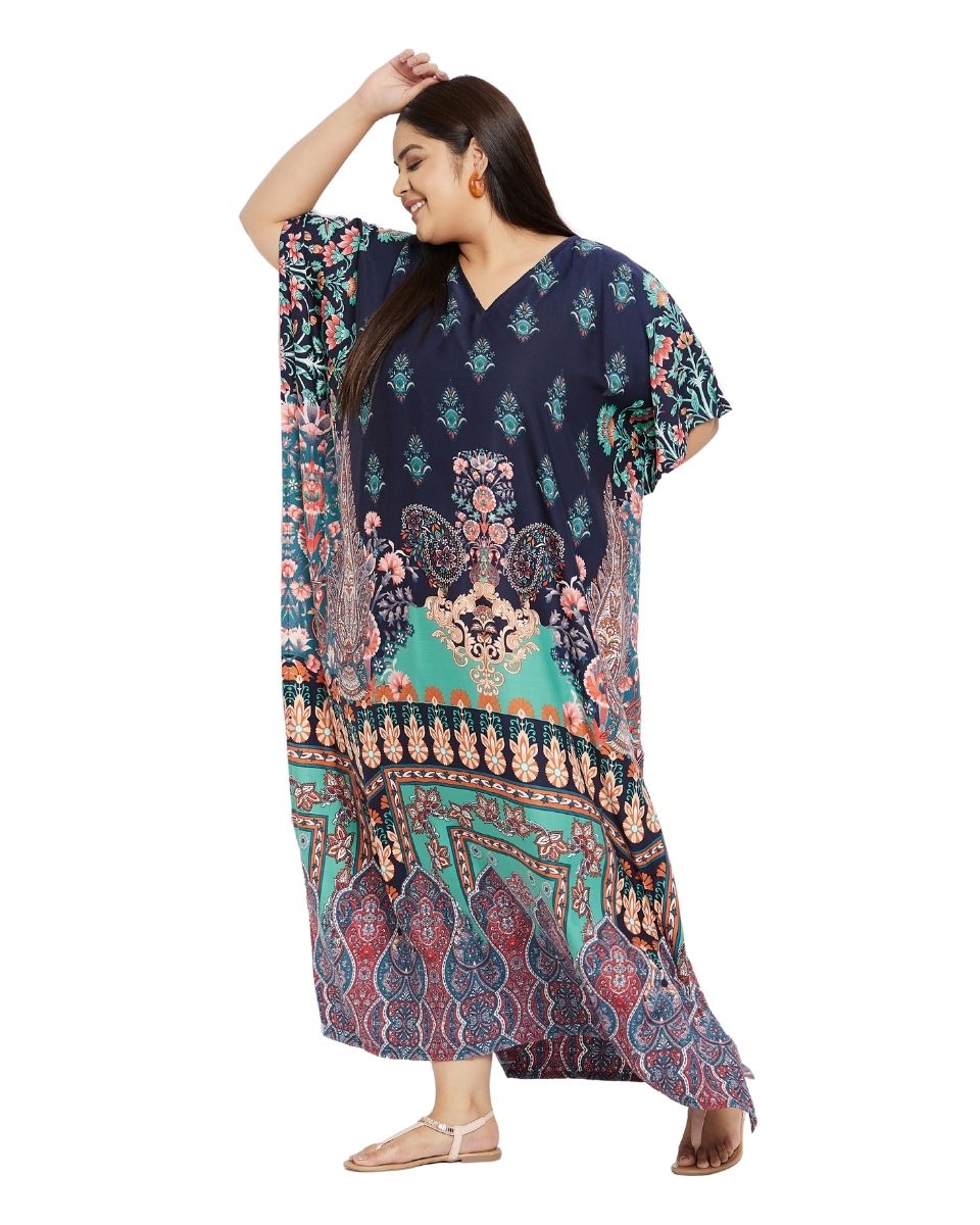 Multicolor Dress Floral Polyester Plus Size Kaftan For Women