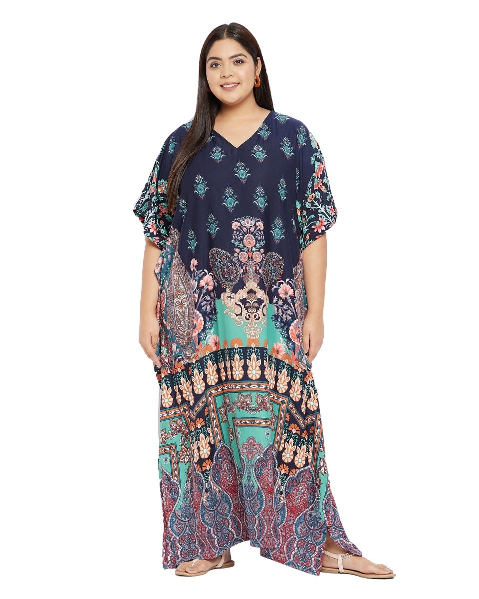 Multicolor Dress  Floral Polyester Plus Size Kaftan For Women