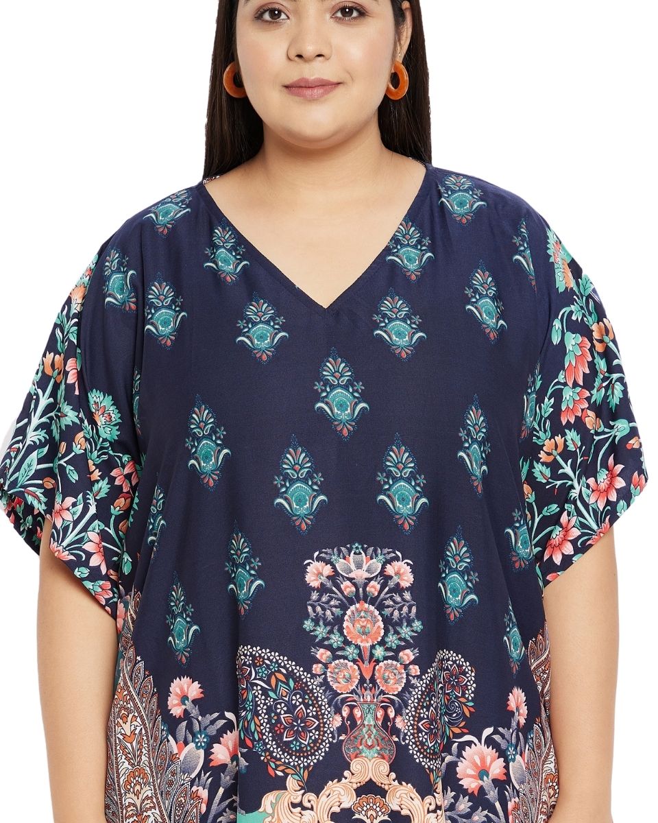 Multicolor Dress  Floral Polyester Plus Size Kaftan For Women