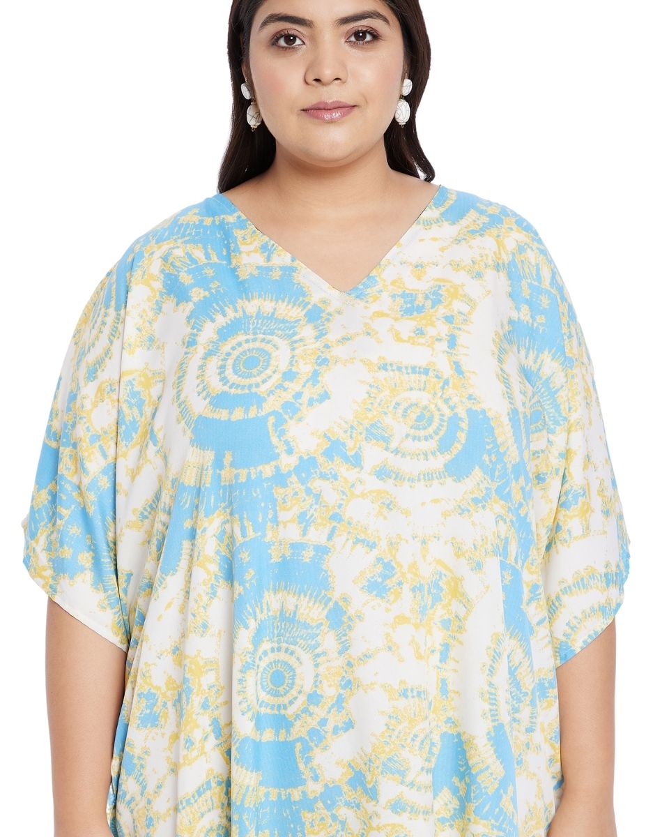 Tie Dye Printed Sky Blue Polyester Plus size Kaftan For Women