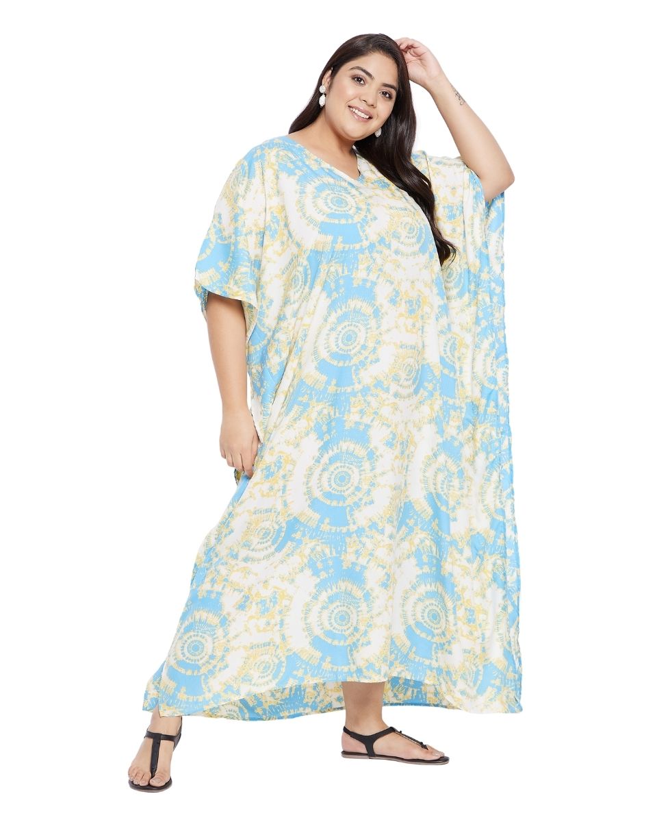 Tie Dye Printed Sky Blue Polyester Plus size Kaftan For Women