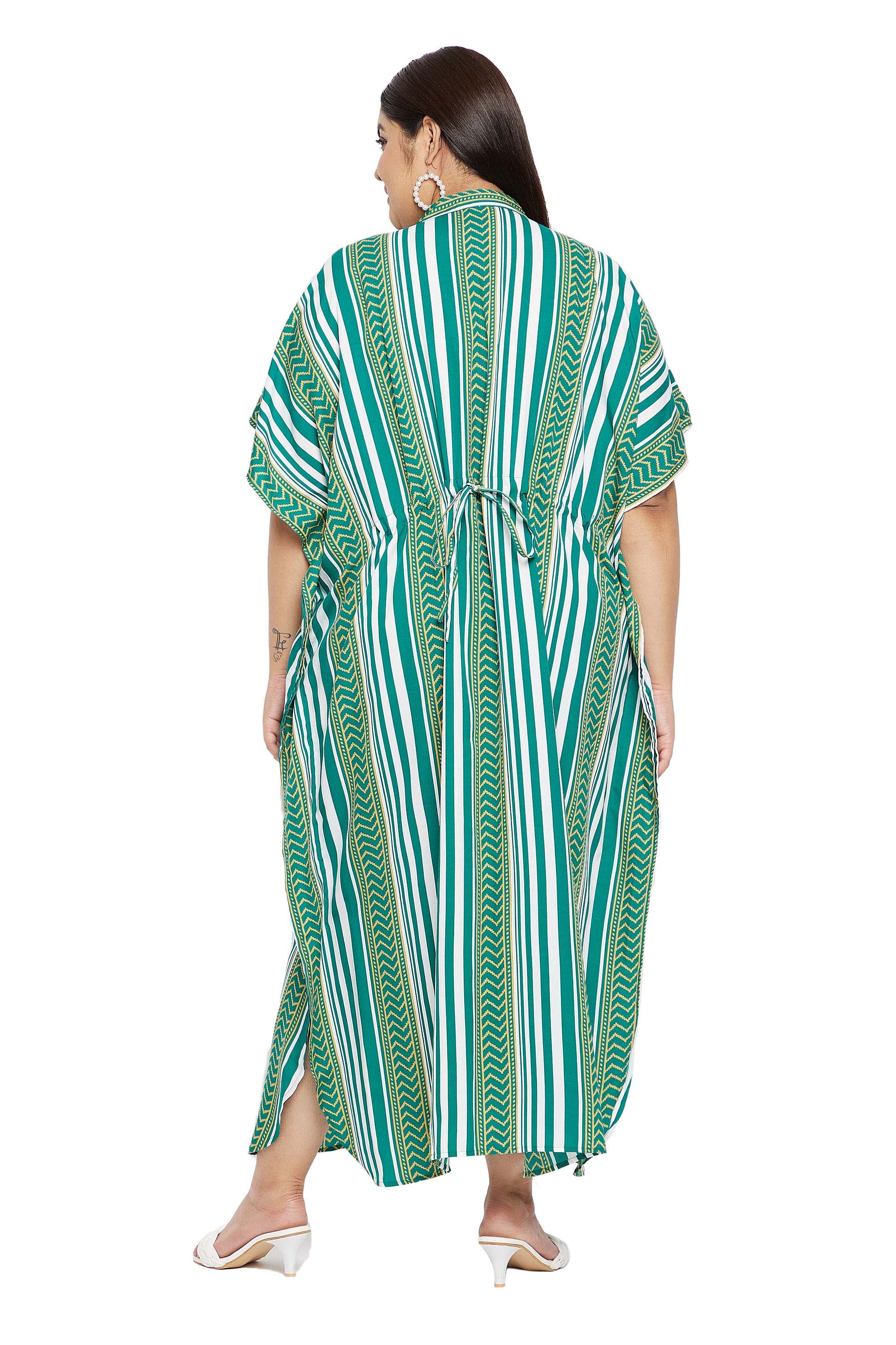 Green Kimono Sleeve Polyester Caftan Plus Size Dress For Women