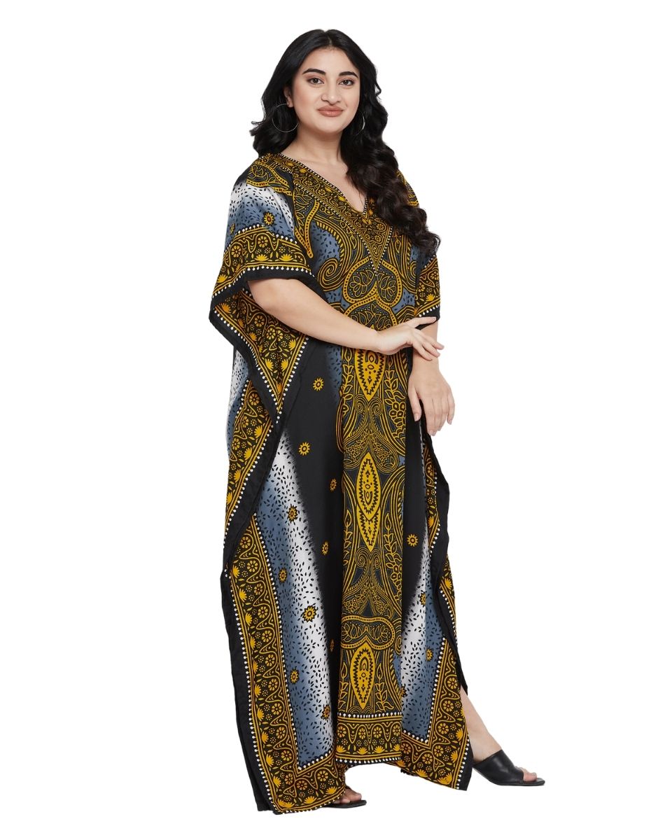 Paisley Multicolor Polyester Women Plus Size Kaftan Dress