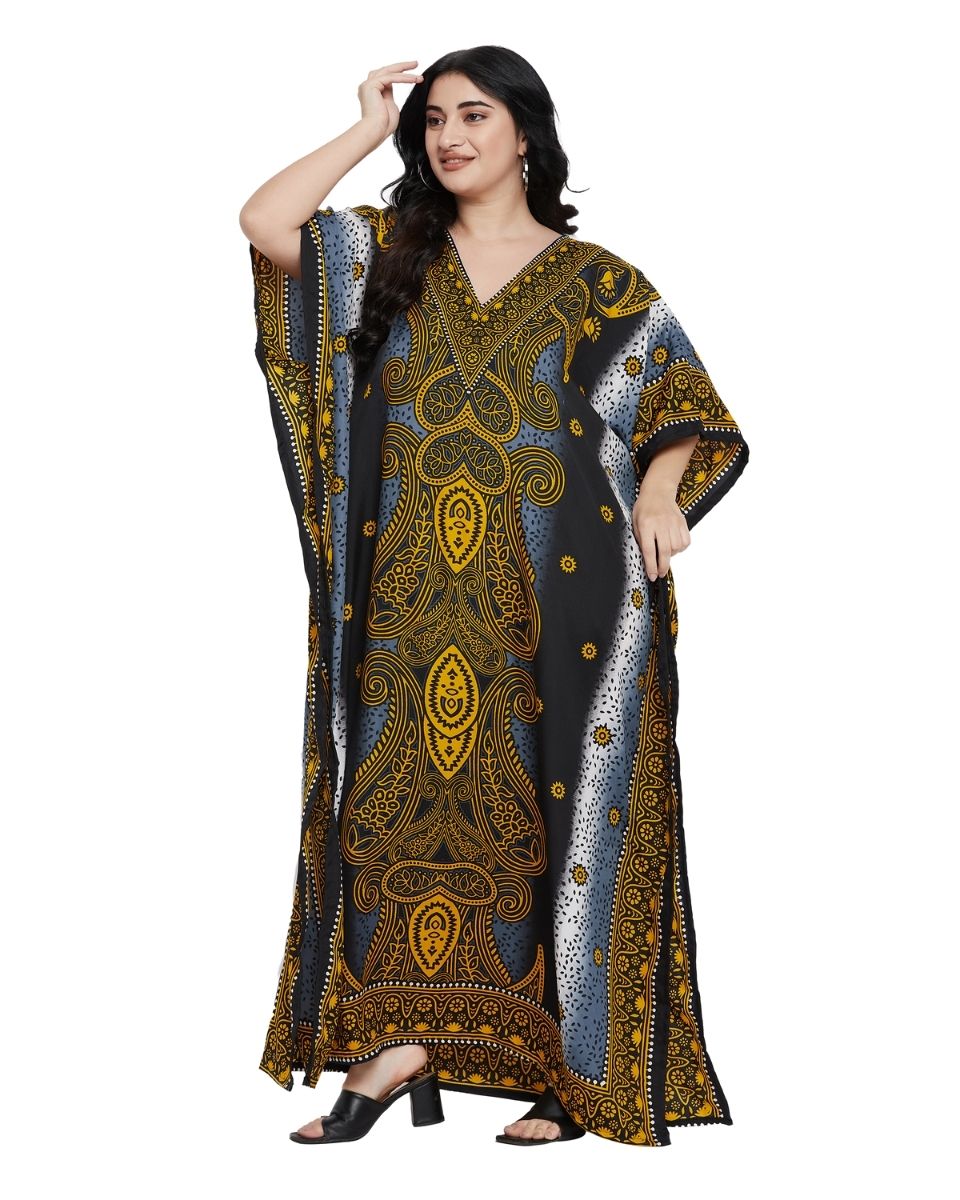 Paisley Multicolor Polyester Women Plus Size Kaftan Dress