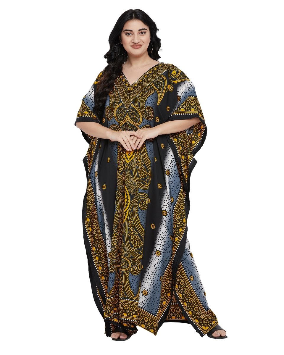 Paisley Multicolor Polyester Women Plus Size Kaftan Dress