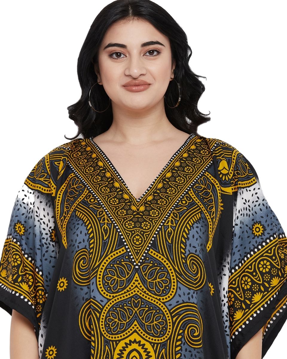 Paisley Multicolor Polyester Women Plus Size Kaftan Dress