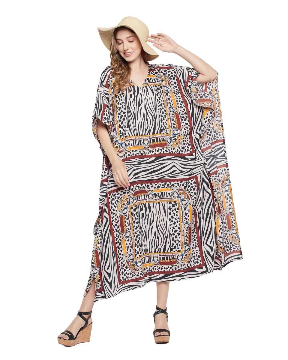 Plus Size Women Multicolor Abstract Print Polyester Kaftan