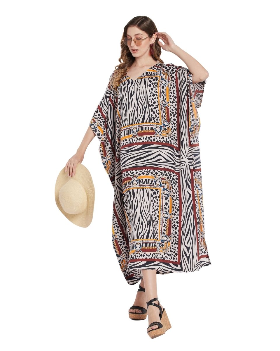 Plus Size Women Multicolor Abstract Print Polyester Kaftan