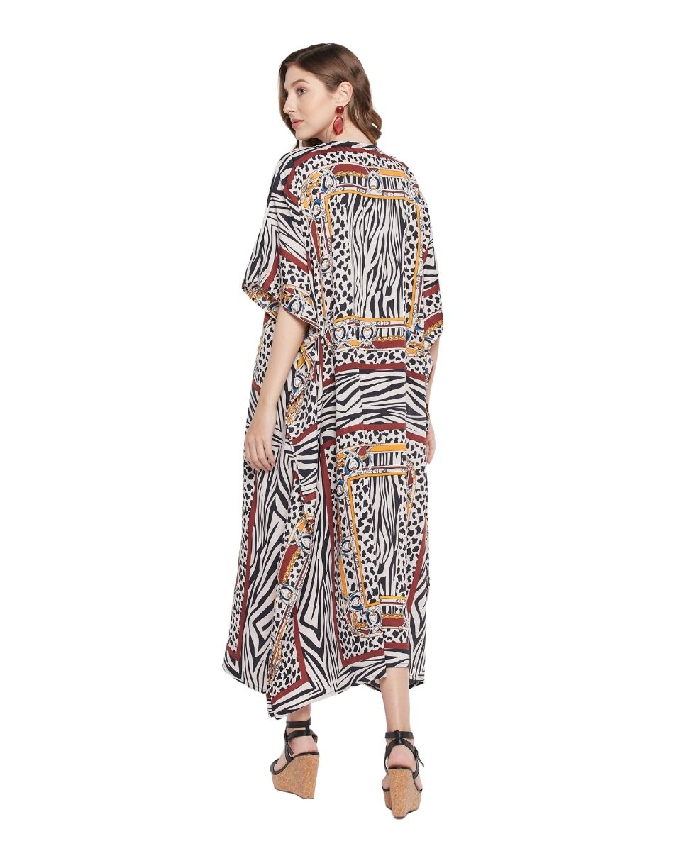 Plus Size Women Multicolor Abstract Print Polyester Kaftan