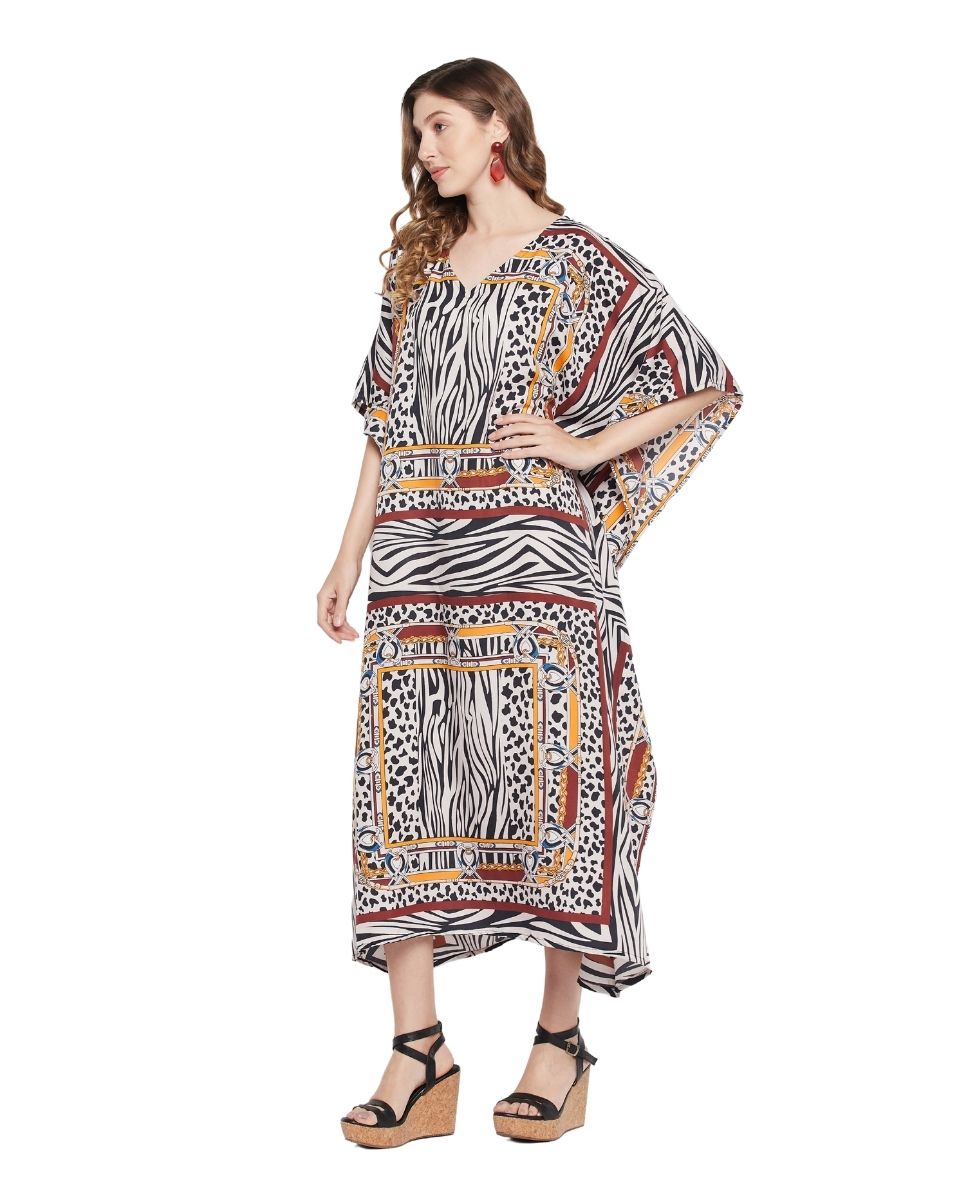 Plus Size Women Multicolor Abstract Print Polyester Kaftan