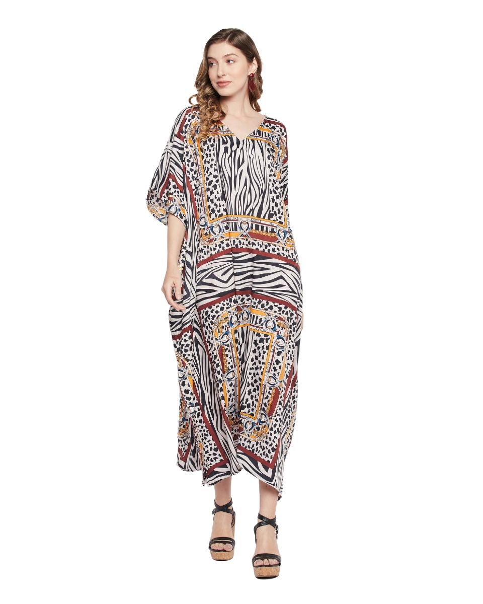 Plus Size Women Multicolor Abstract Print Polyester Kaftan