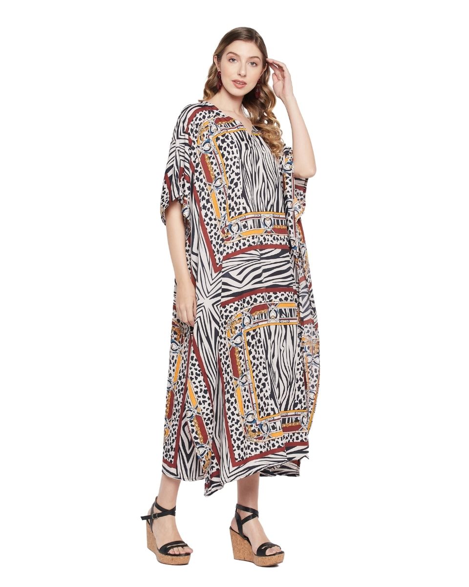 Plus Size Women Multicolor Abstract Print Polyester Kaftan