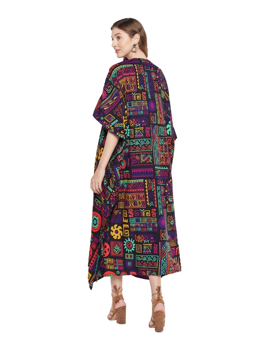Abstract Multicolor Polyester Kaftan For Plus Size Women