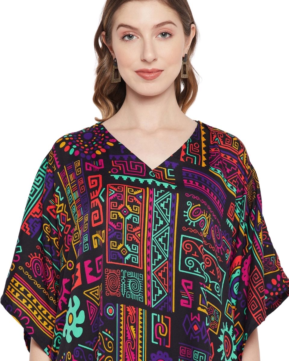 Abstract Multicolor Polyester Kaftan For Plus Size Women