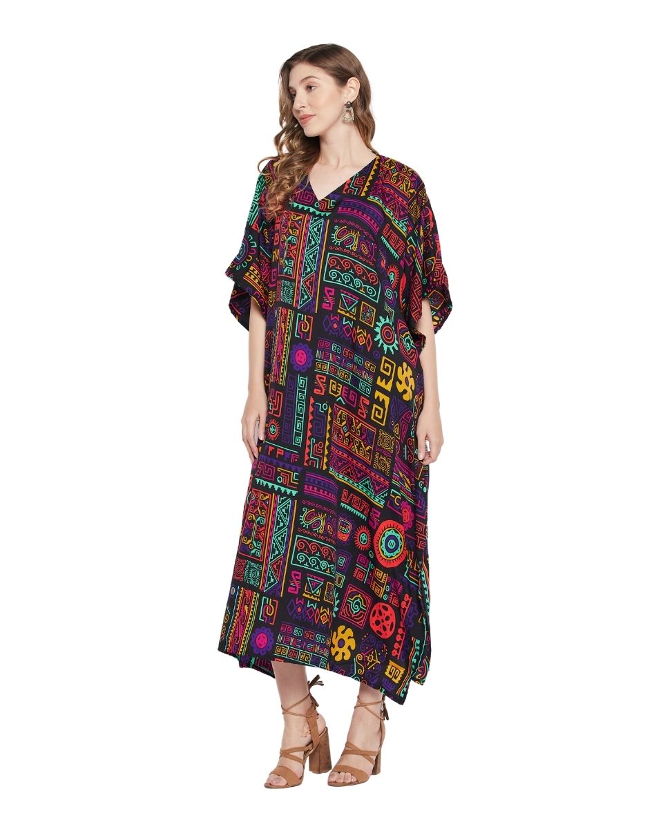 Abstract Multicolor Polyester Kaftan For Plus Size Women