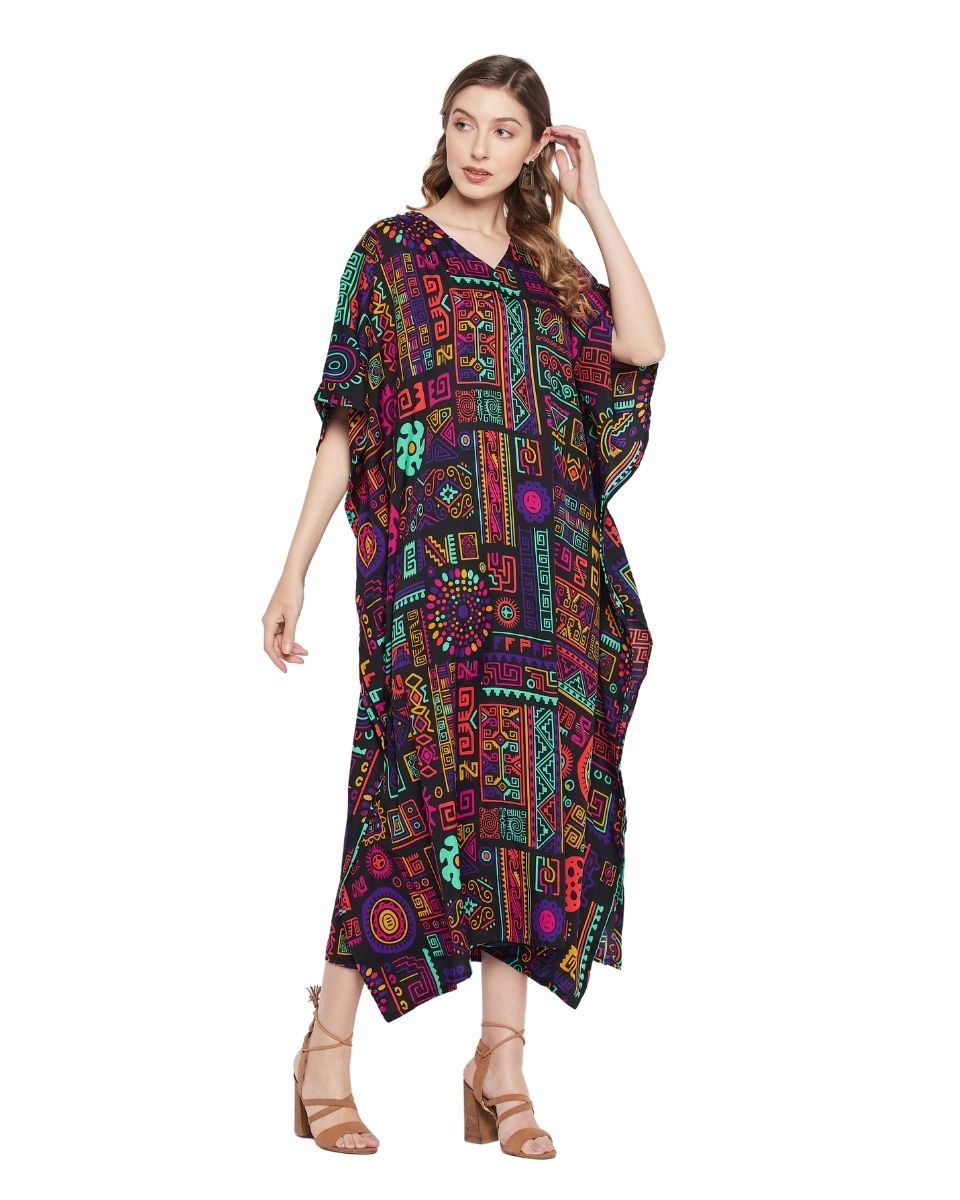 Abstract Multicolor Polyester Kaftan For Plus Size Women