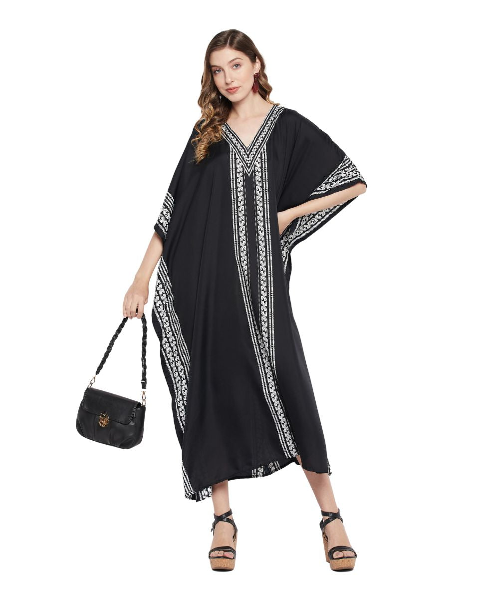 Black Polyester Geometric Style Plus Size Kaftan For Women