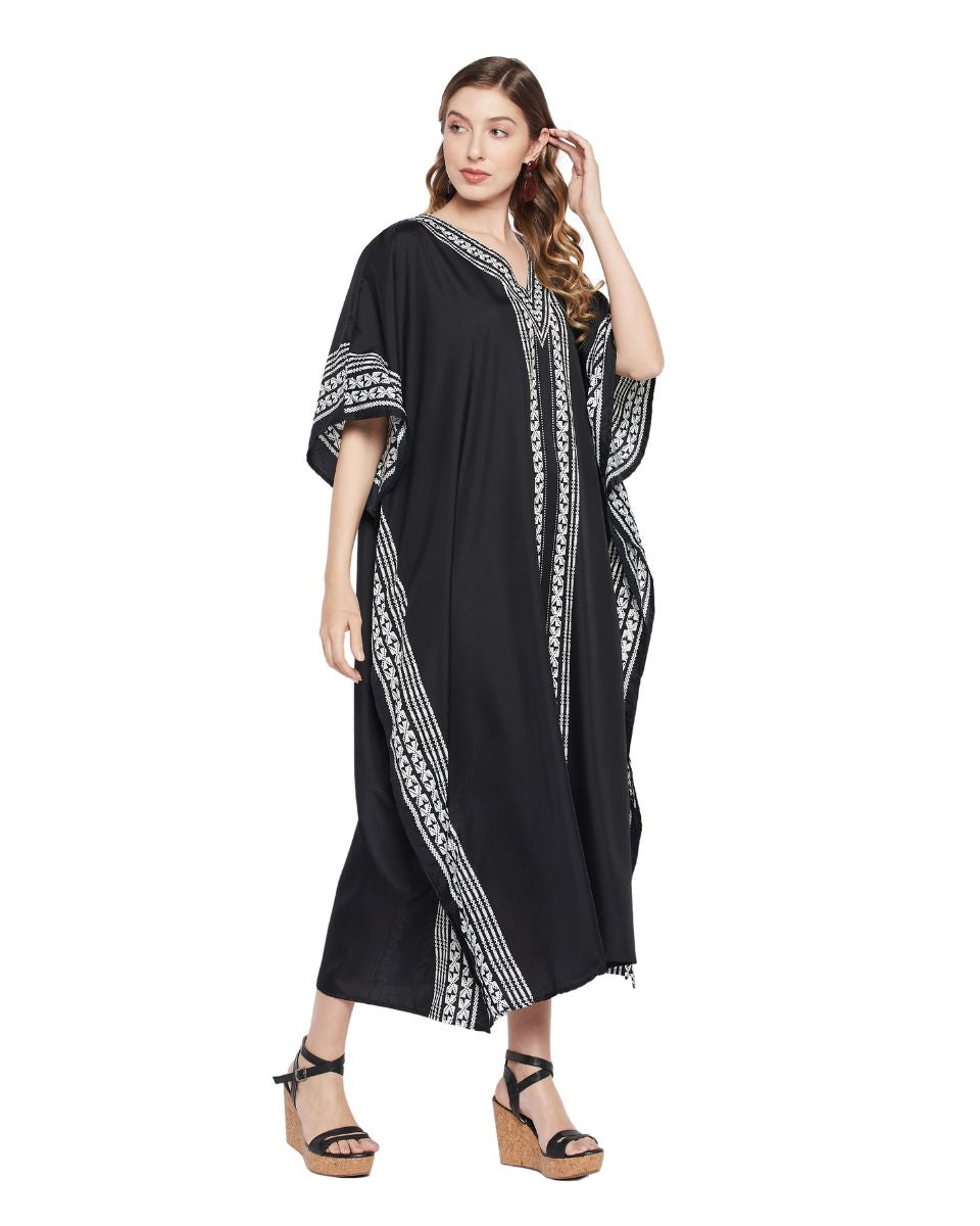 Black Polyester Geometric Style Plus Size Kaftan For Women