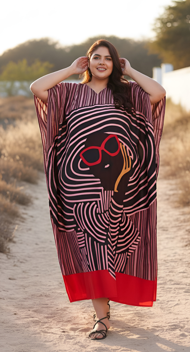 Tribal Multicolor Polyester Kaftan For Plus Size Women