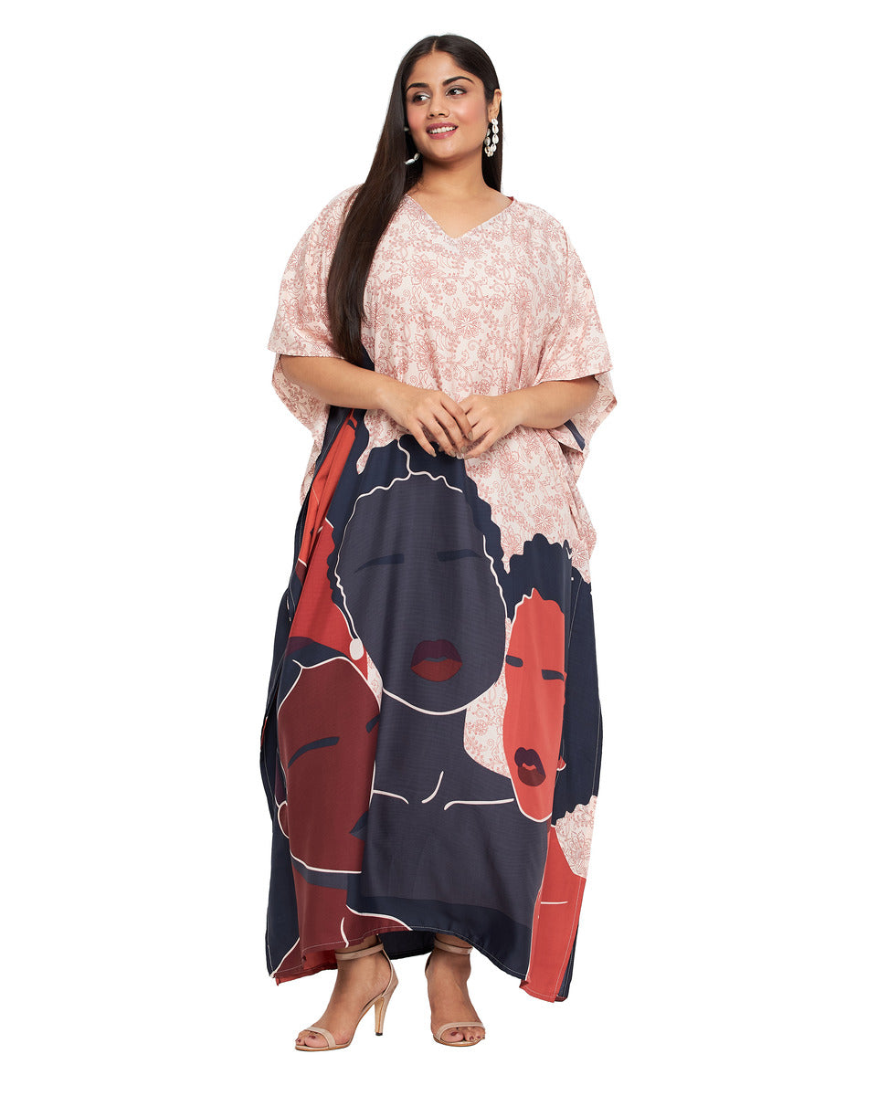 Lady Printed Polyester Kaftan Plus Size Dress for Women