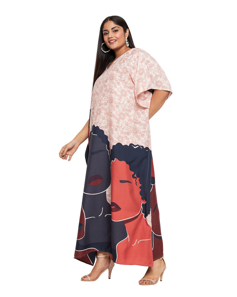 Lady Printed Polyester Kaftan Plus Size Dress for Women