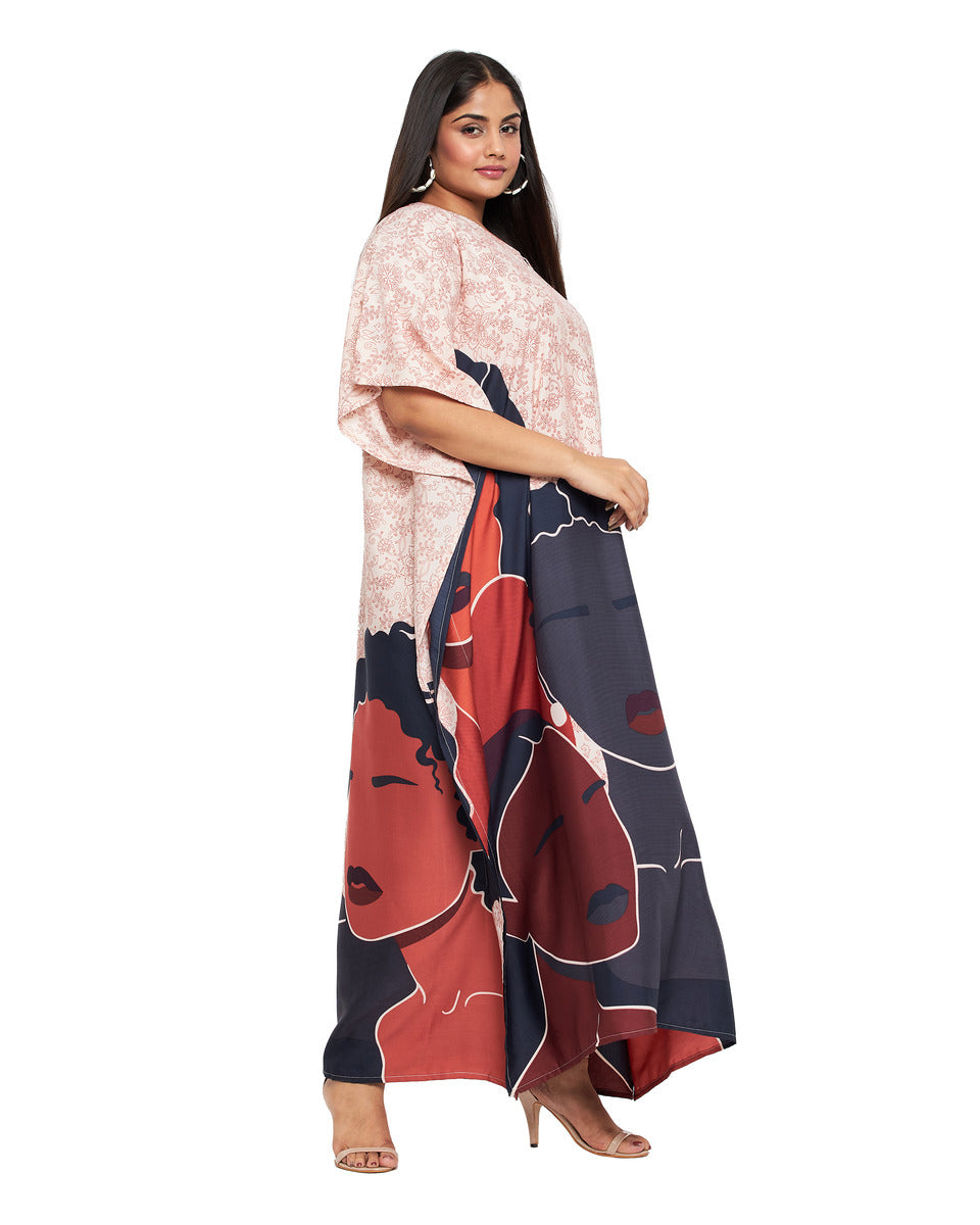 Lady Printed Polyester Kaftan Plus Size Dress for Women