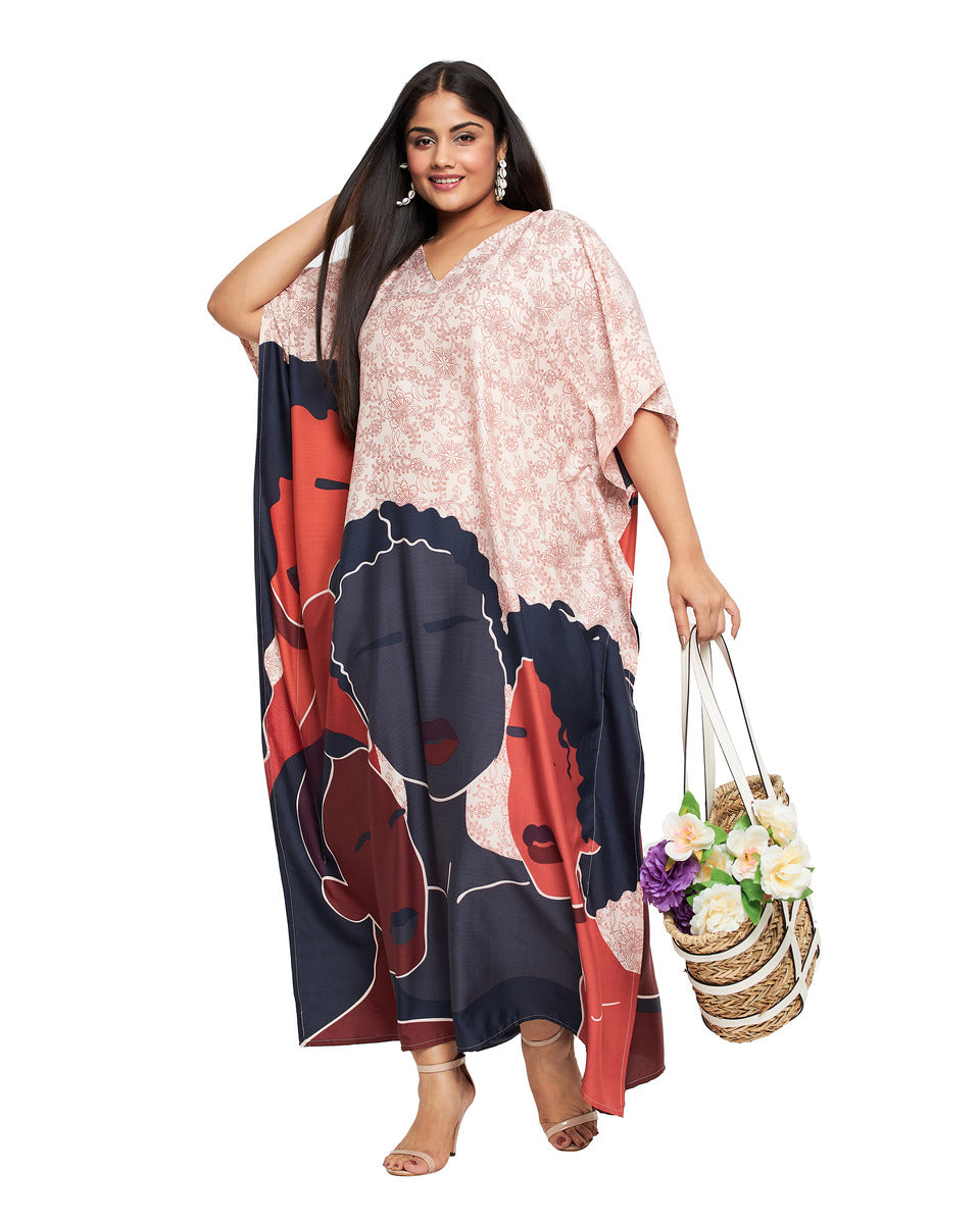 Lady Printed Polyester Kaftan Plus Size Dress for Women