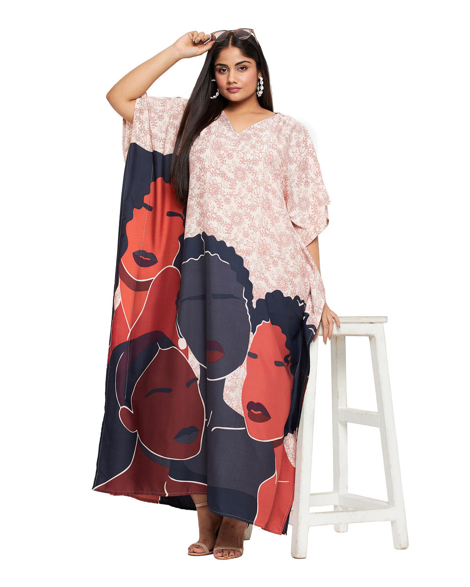 Lady Printed Polyester Kaftan Plus Size Dress for Women