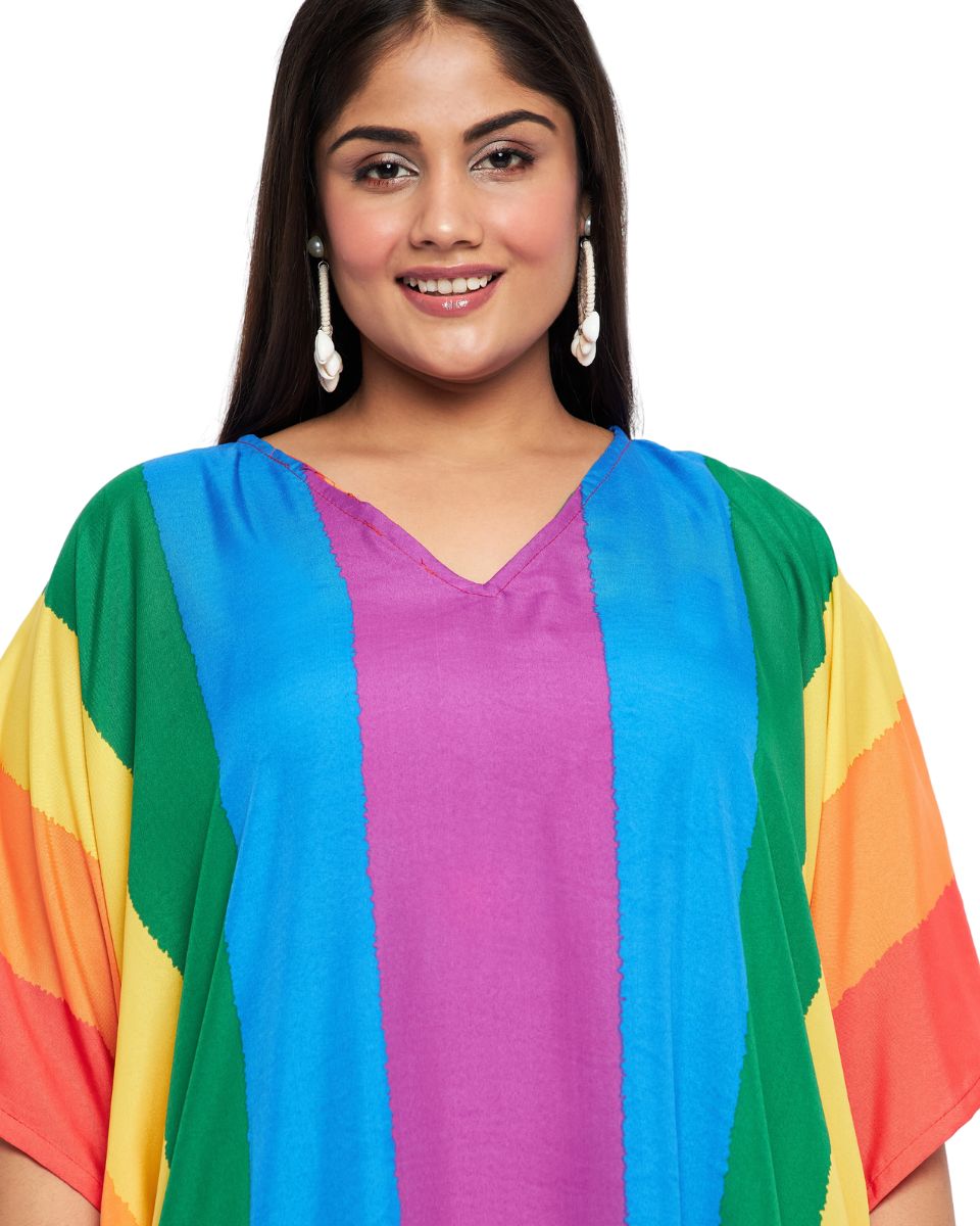 Rainbow Printed Multicolor Polyester Kaftan For Plus Size Women