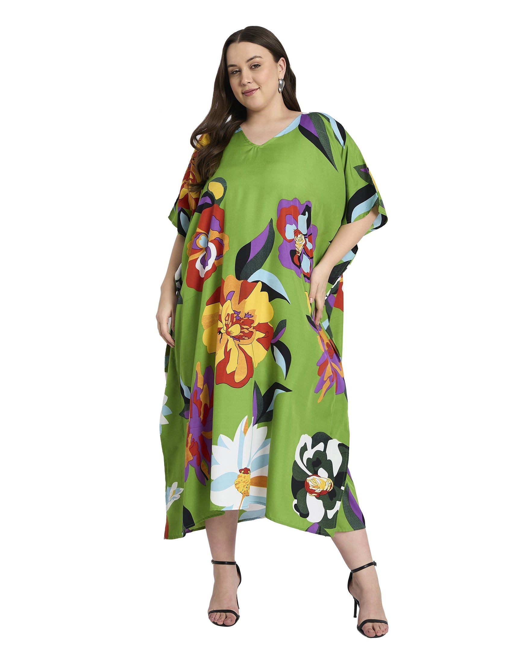 Gypsie Blu Green Floral Plus Size Kaftan Dress for Women