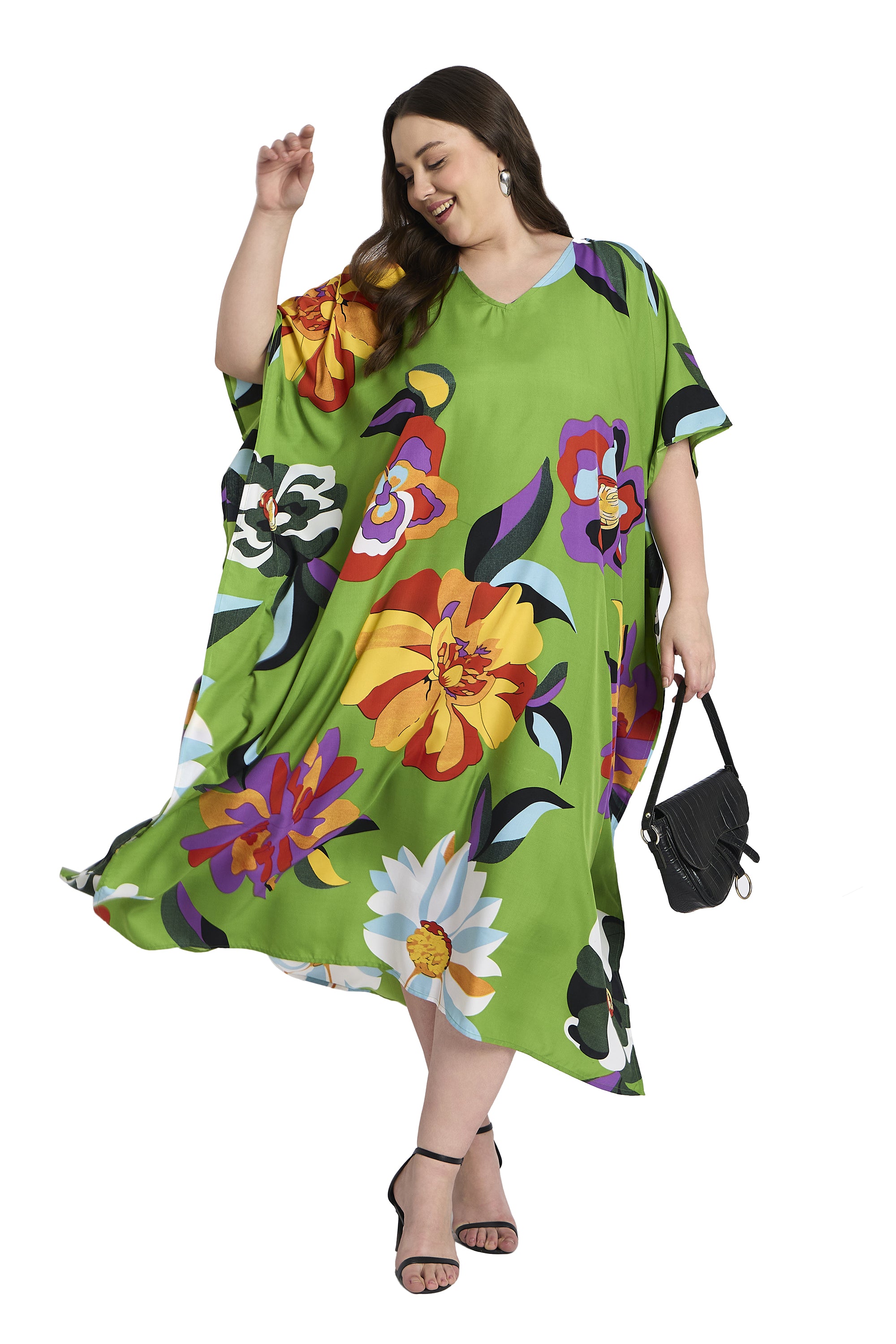 Gypsie Blu Green Floral Plus Size Kaftan Dress for Women