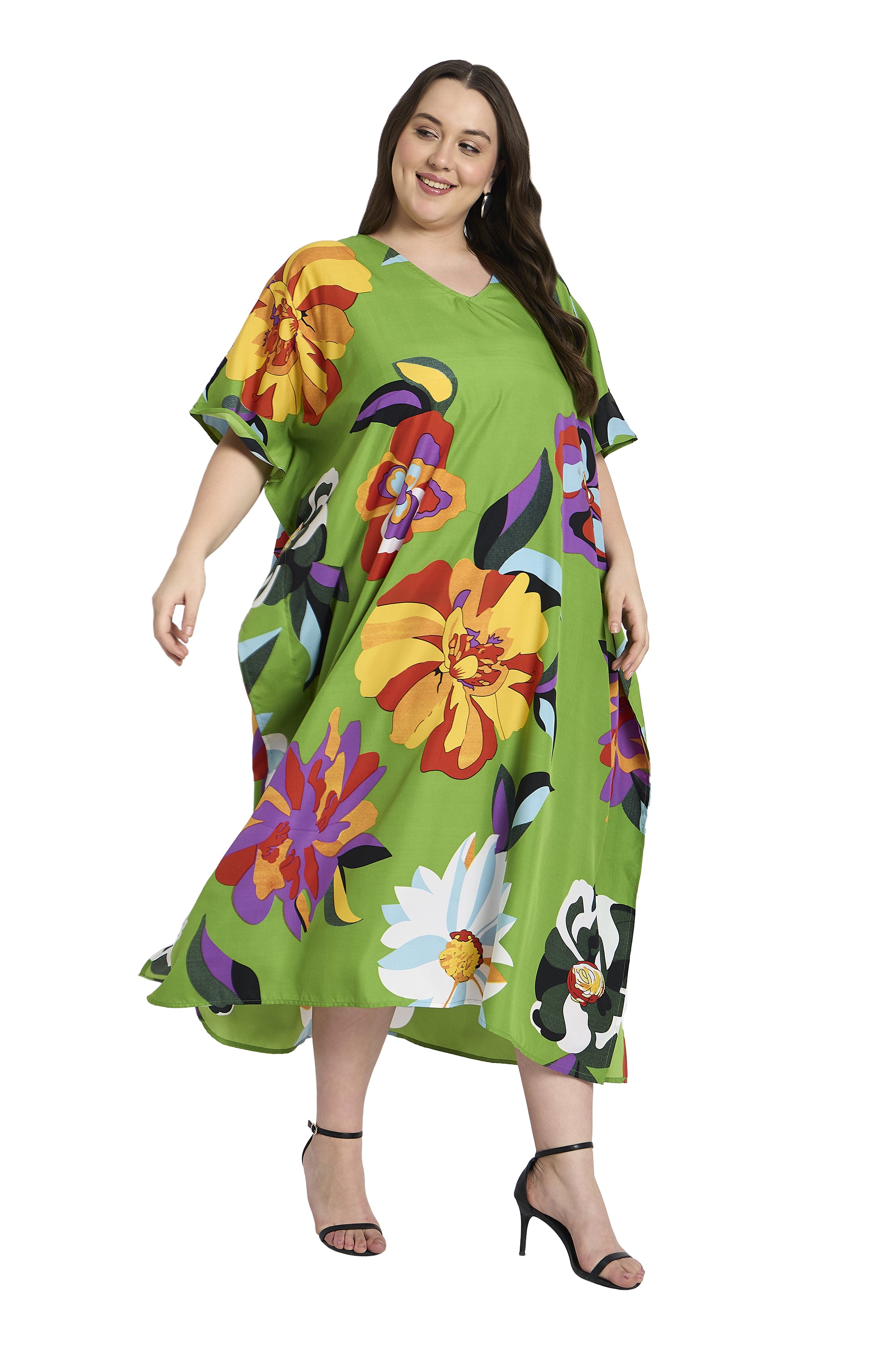 Gypsie Blu Green Floral Plus Size Kaftan Dress for Women