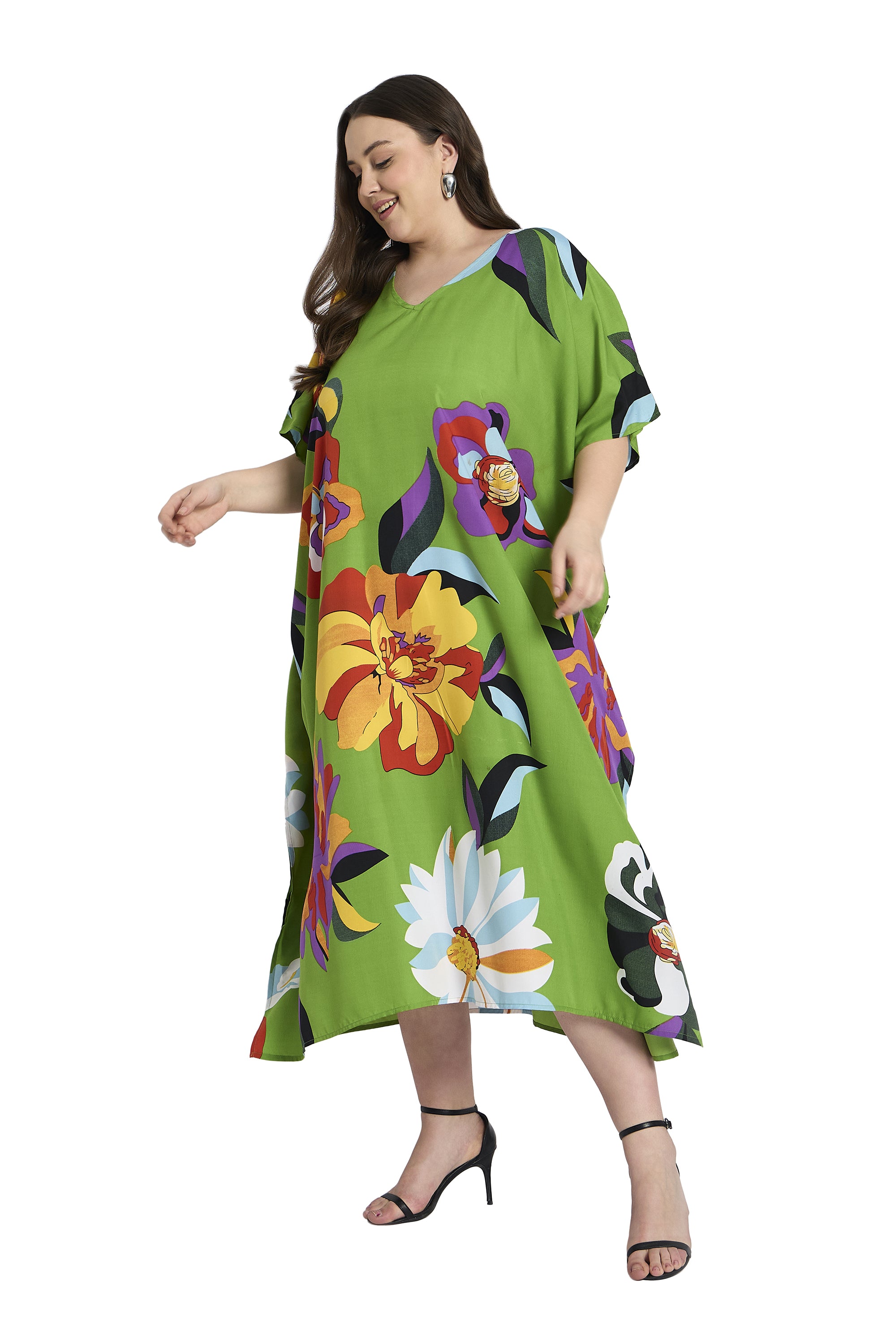 Gypsie Blu Green Floral Plus Size Kaftan Dress for Women