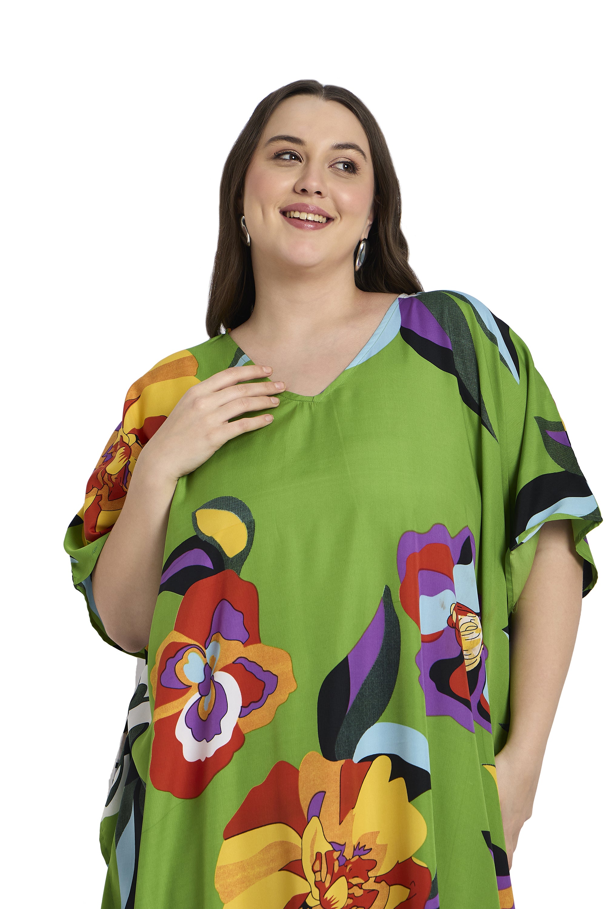 Gypsie Blu Green Floral Plus Size Kaftan Dress for Women