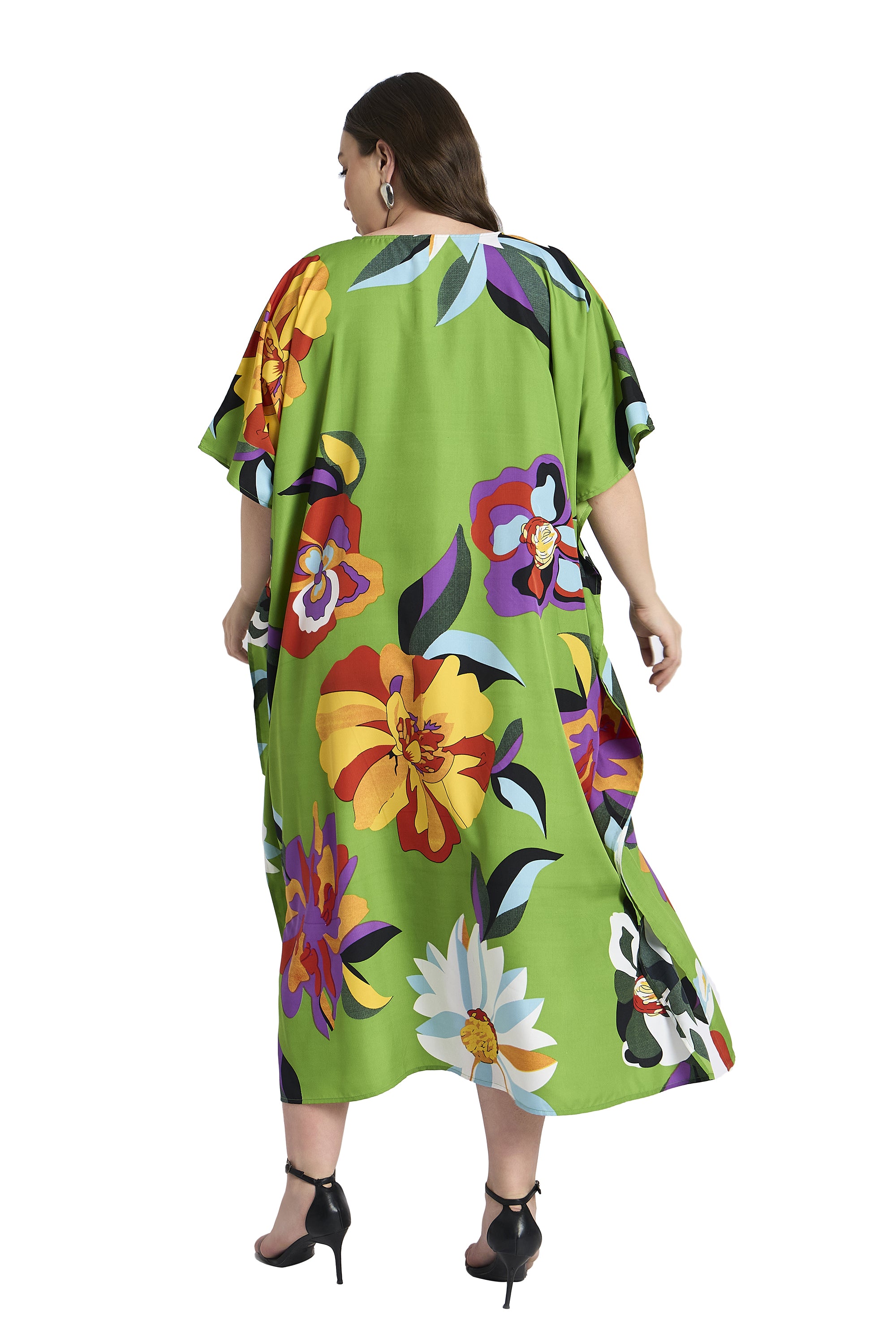 Gypsie Blu Green Floral Plus Size Kaftan Dress for Women