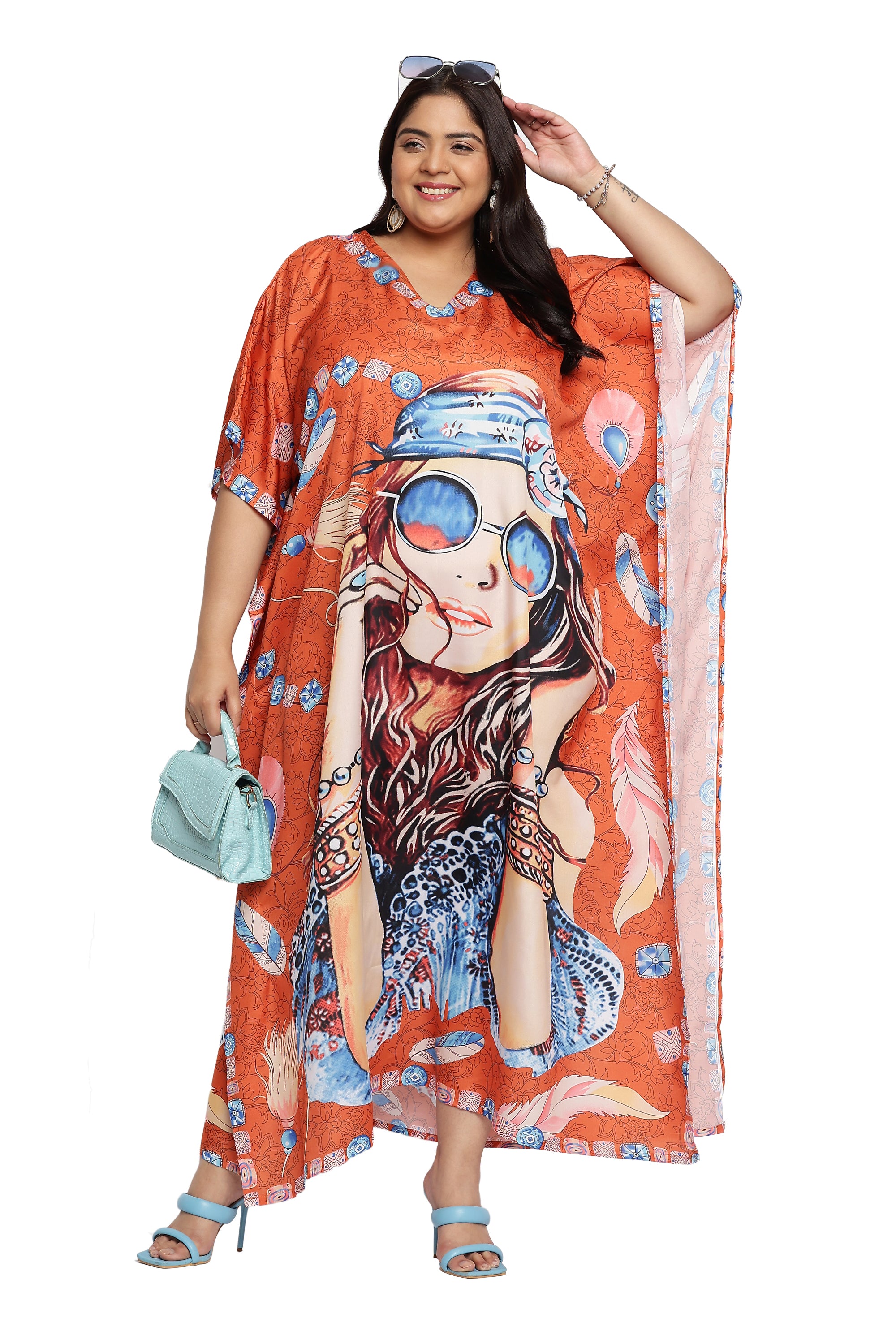 Lady Printed Polyester Plus Size Beach Kaftan Dress for Women