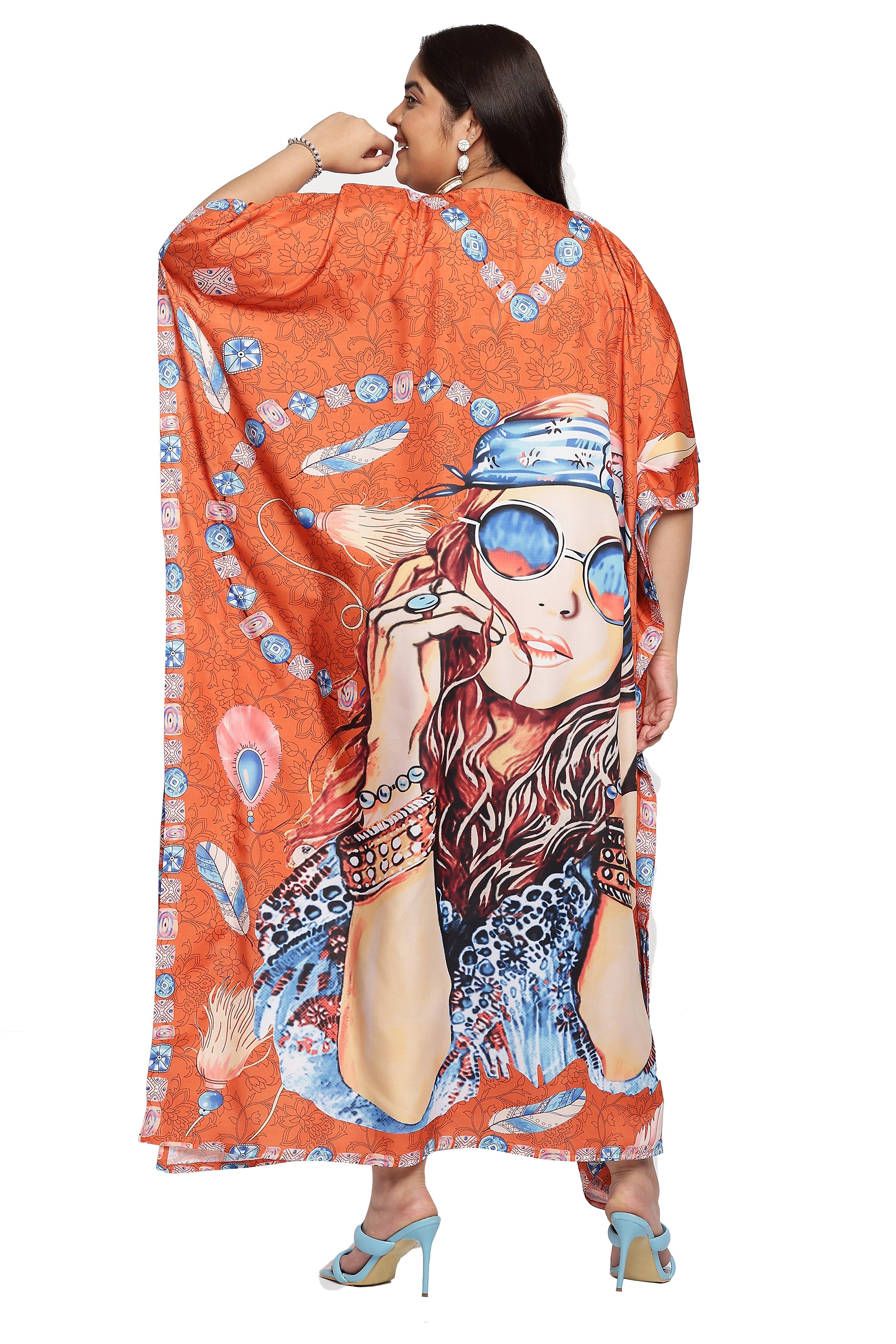 Lady Printed Polyester Plus Size Beach Kaftan Dress for Women