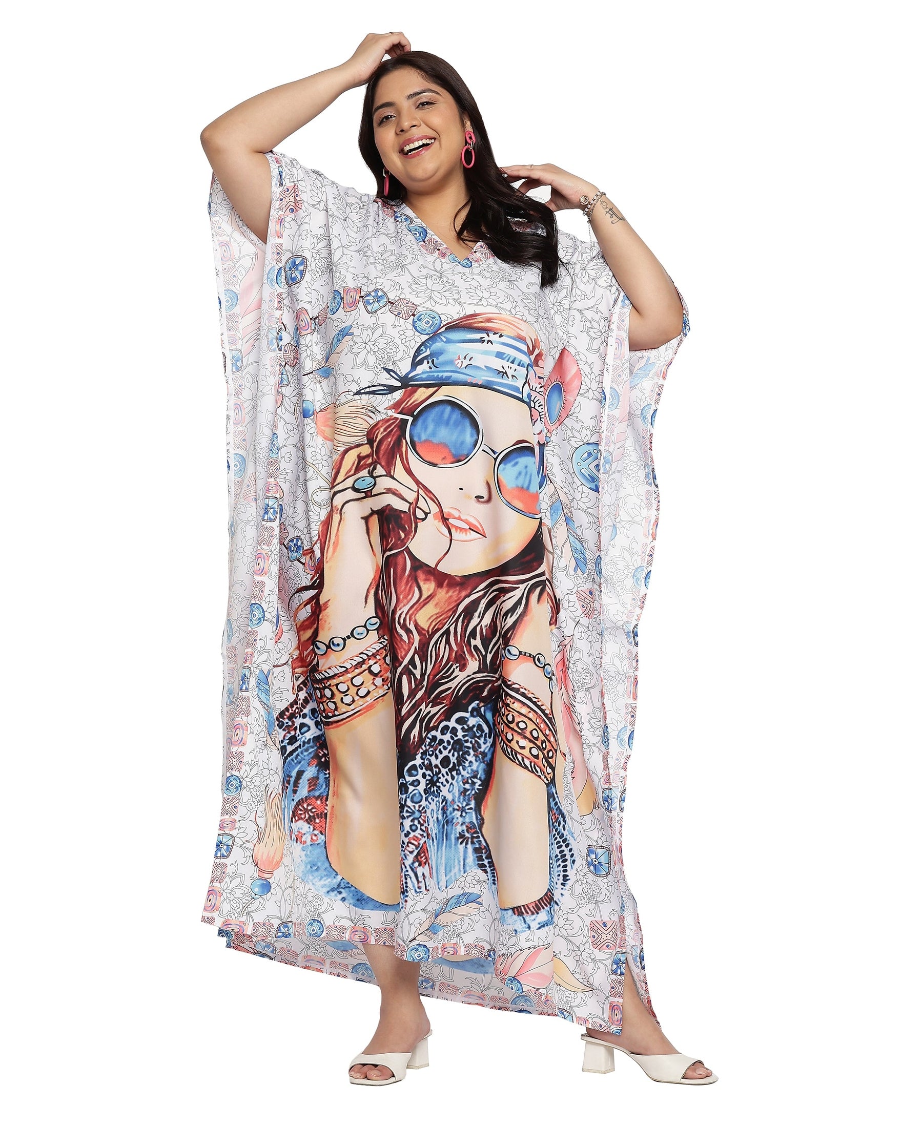 Lady Print Polyester Plus Size Kaftan for Women