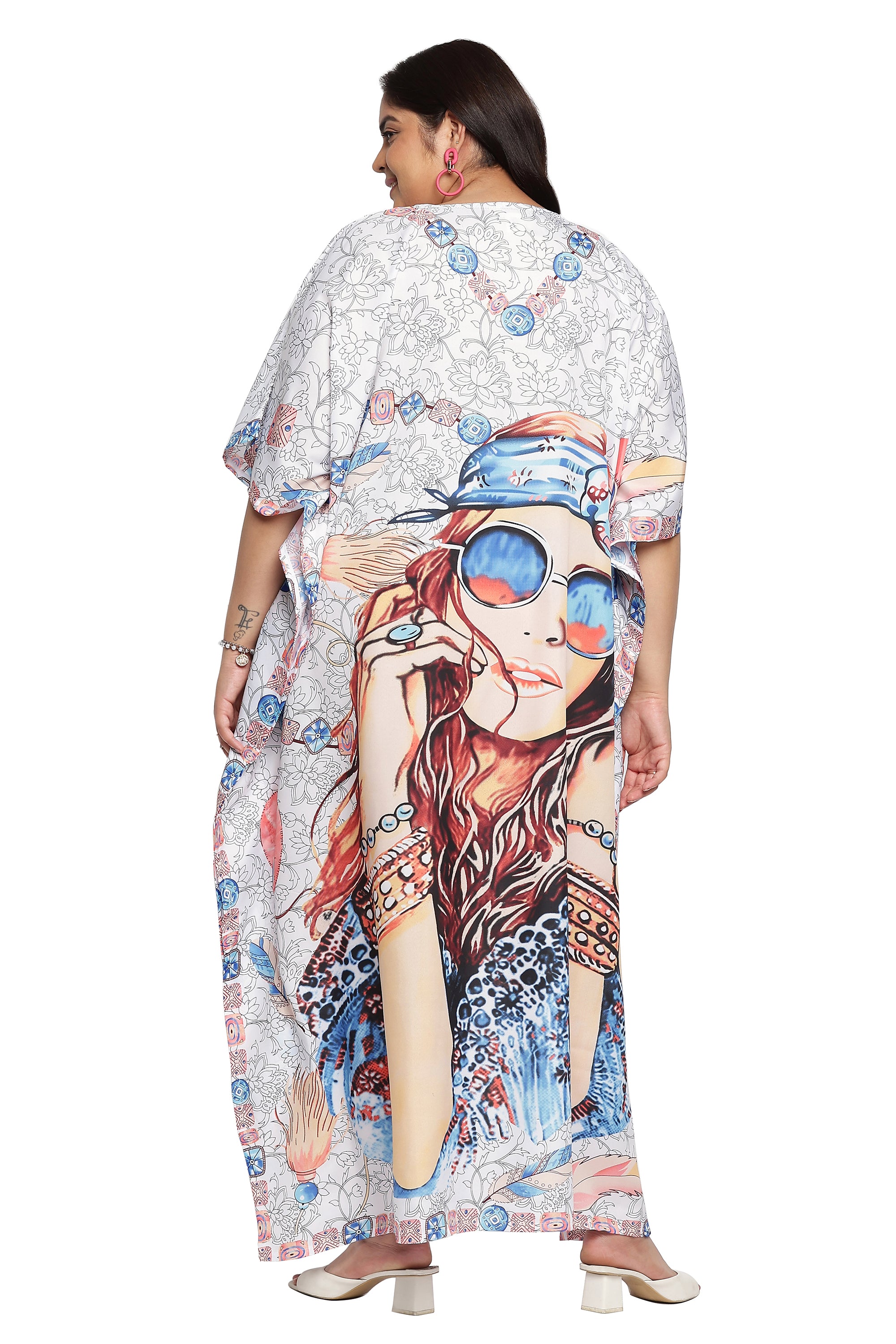 Lady Print Polyester Plus Size Kaftan for Women