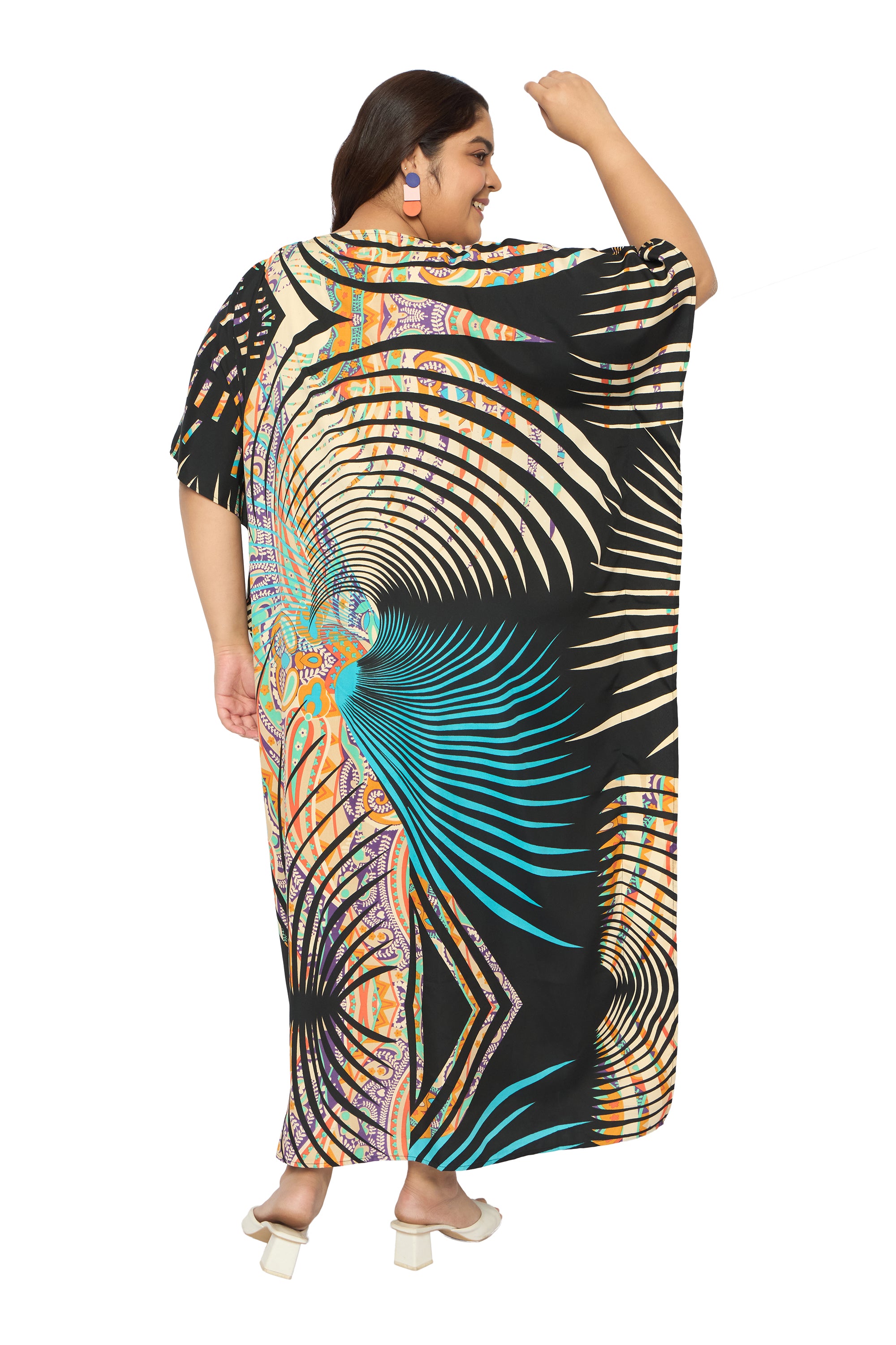 Geometric Multicolor Polyester Plus Size Kaftan for Women