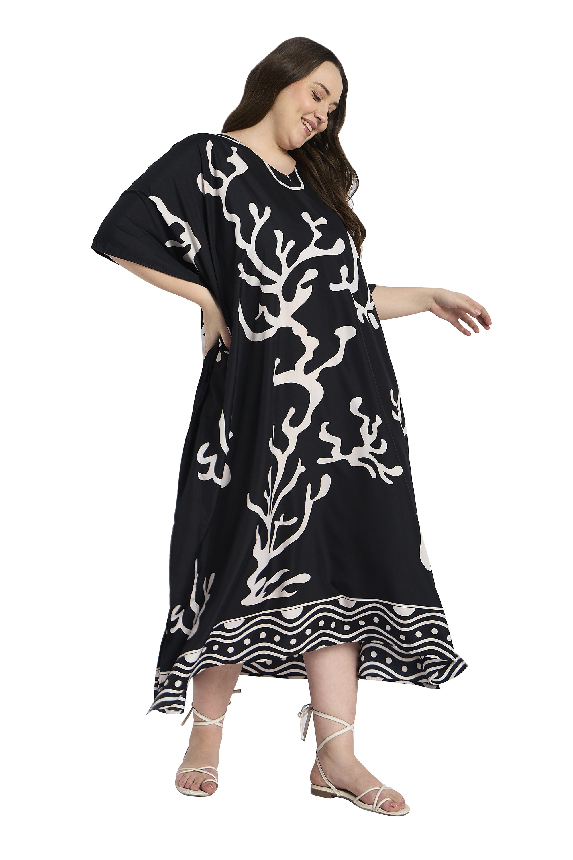 Gypsie Blu Abstract Print Women Plus Size Beach Caftan Dress