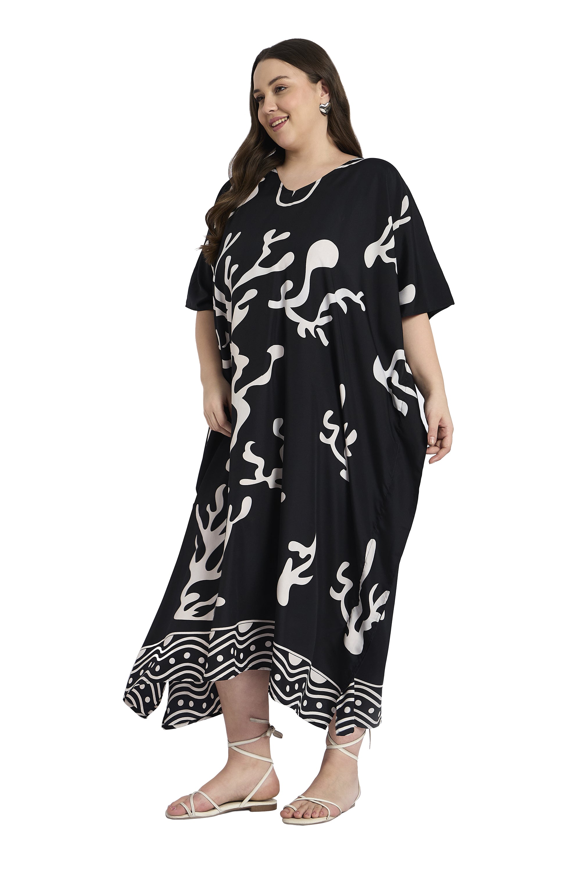 Gypsie Blu Abstract Print Women Plus Size Beach Caftan Dress