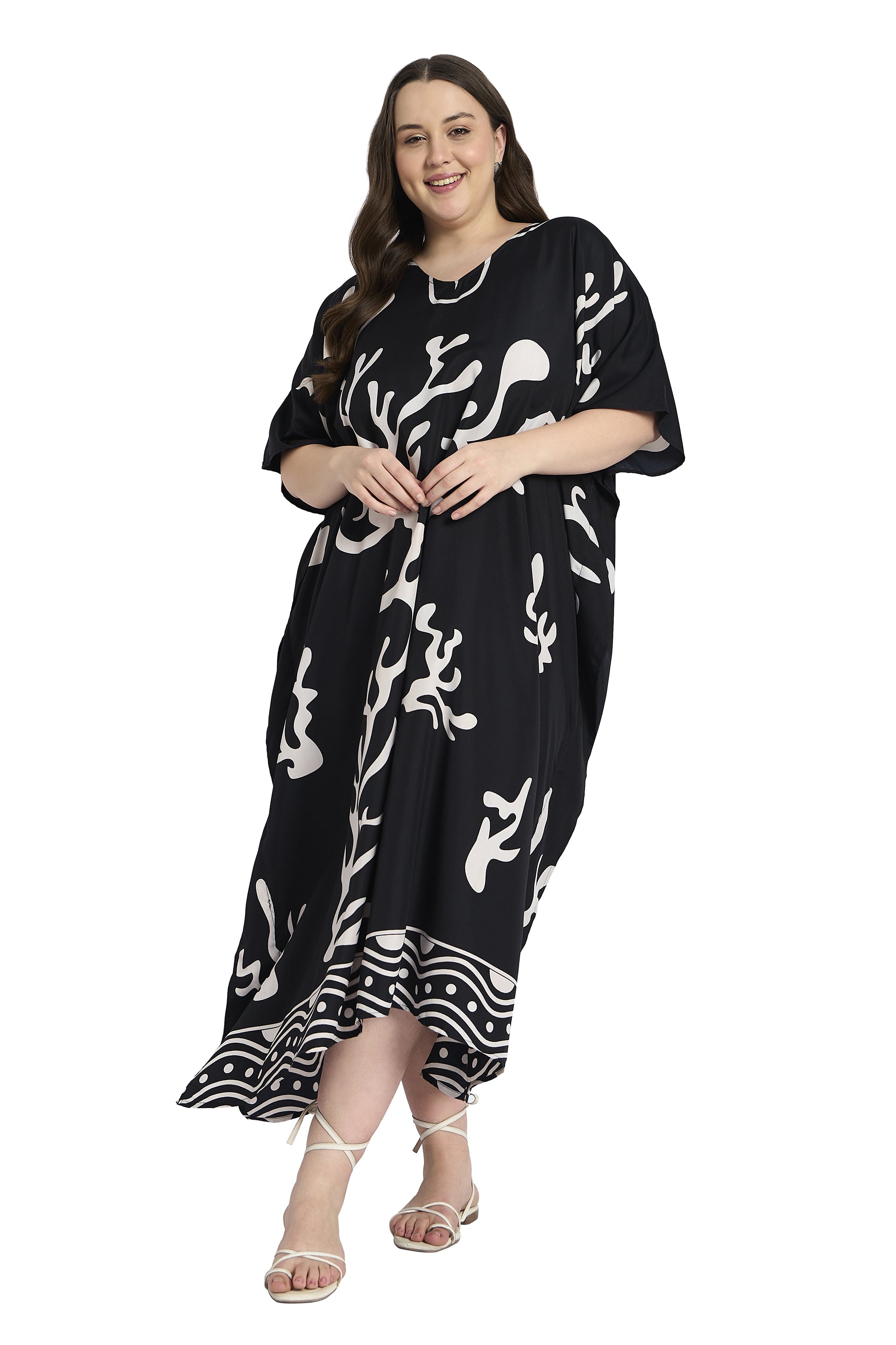Gypsie Blu Abstract Print Women Plus Size Beach Caftan Dress