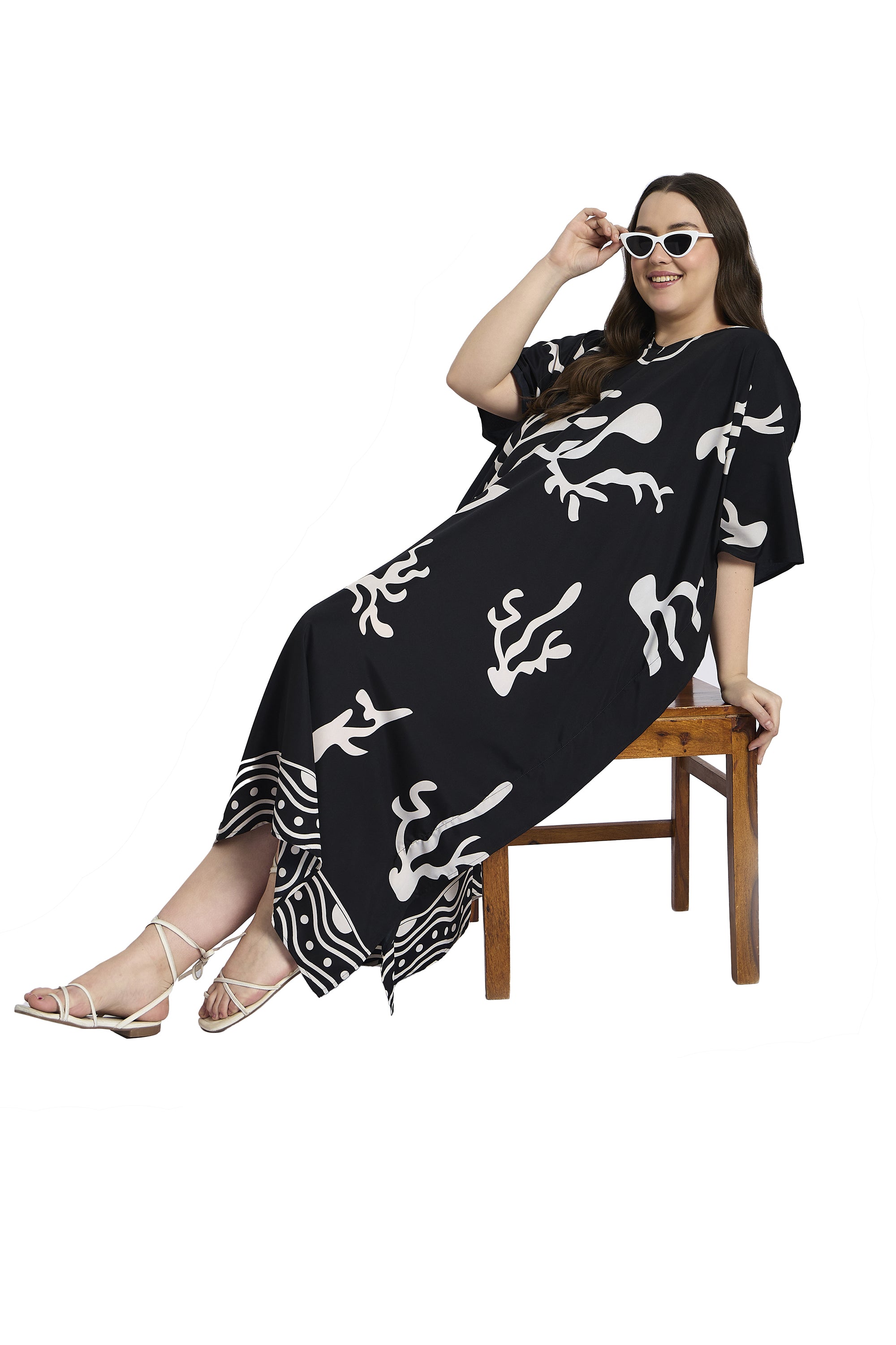Gypsie Blu Abstract Print Women Plus Size Beach Caftan Dress