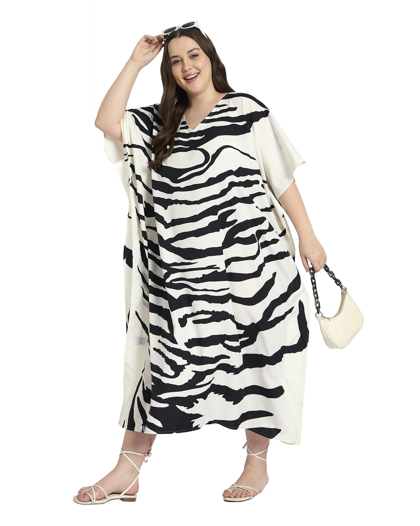 Striped Polyester Plus Size Loungewear Caftan Dress for Women