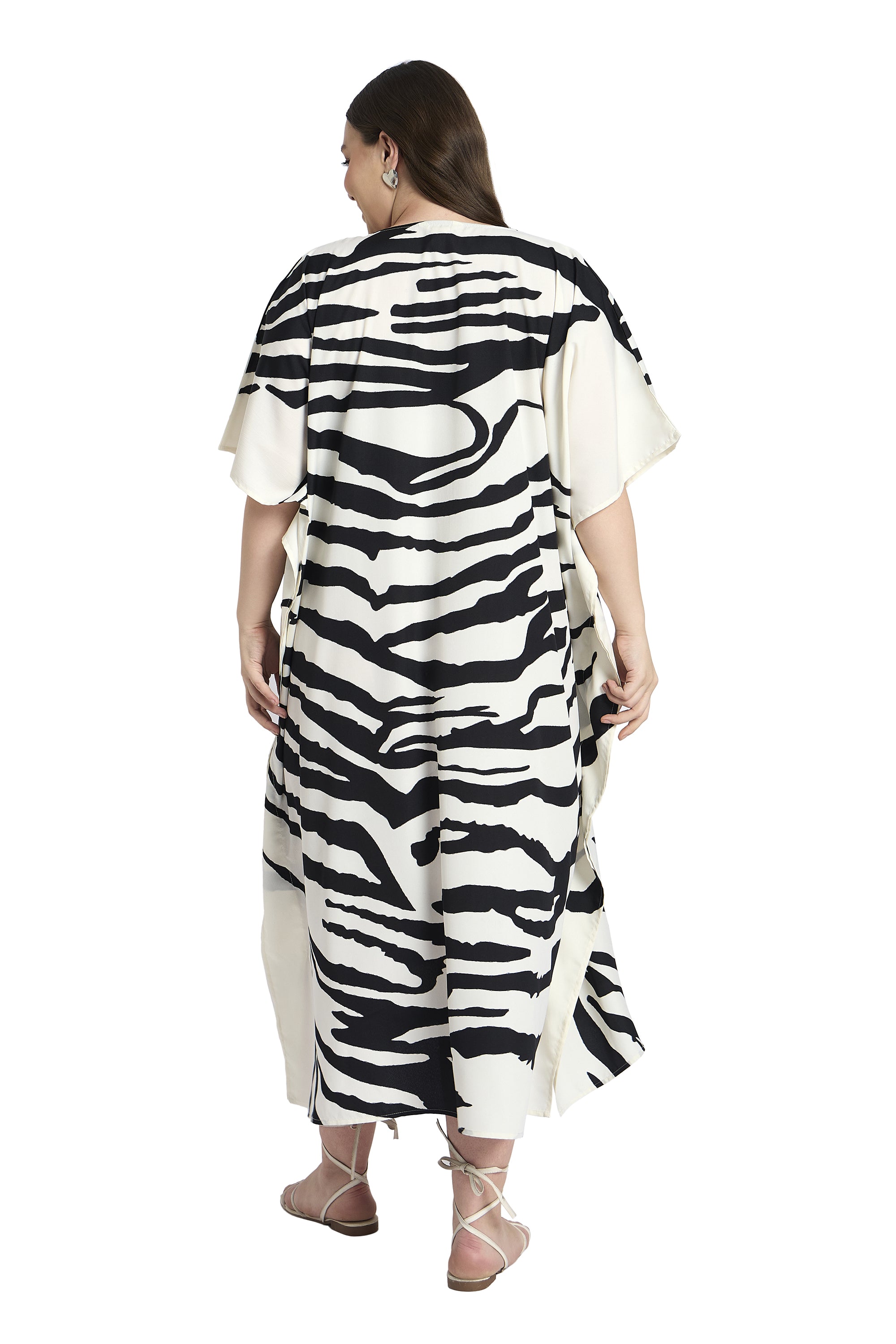 Striped Polyester Plus Size Loungewear Caftan Dress for Women
