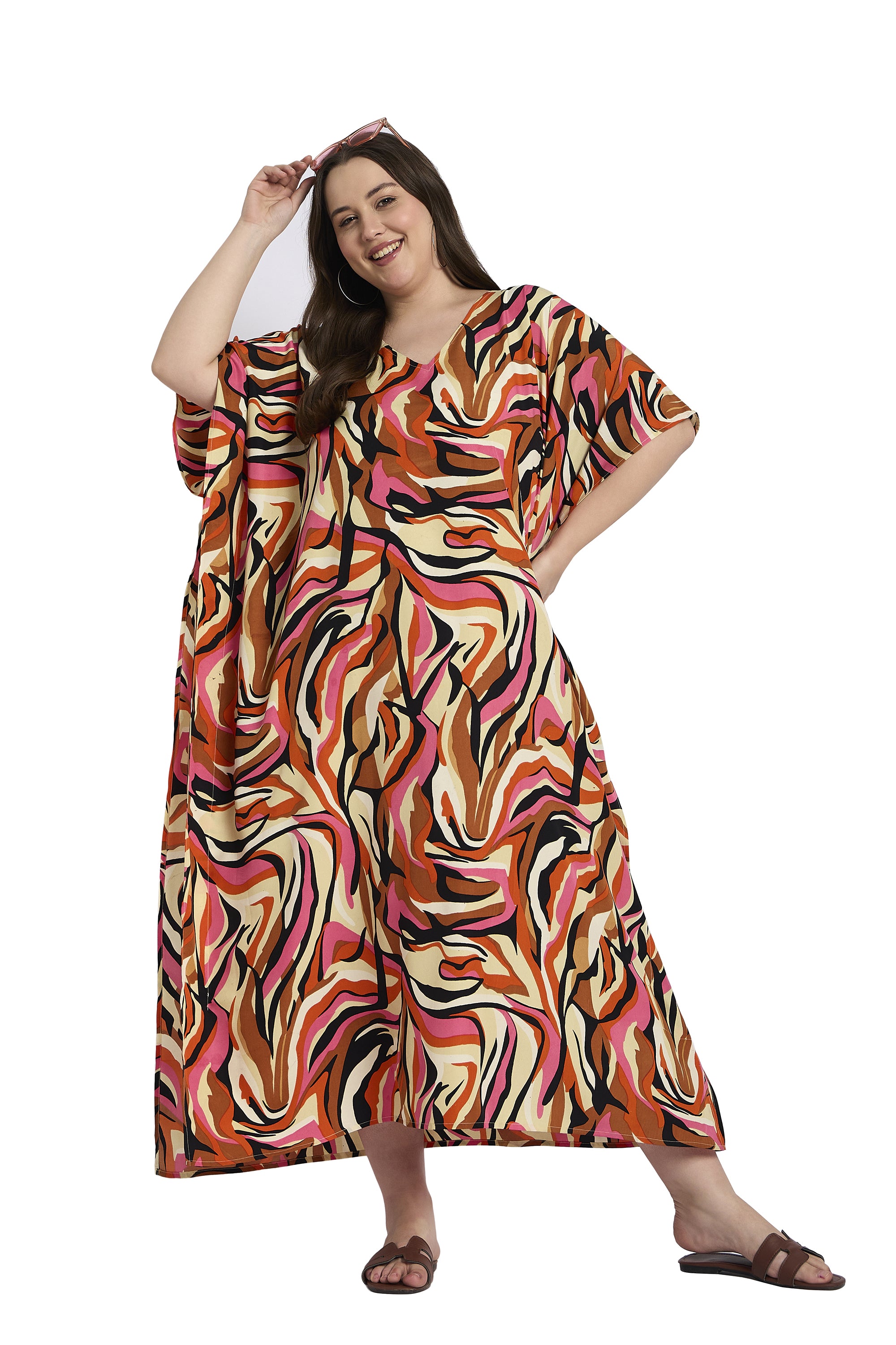 Multicolor Women Plus Size kaftan Dress For Beach Holiday