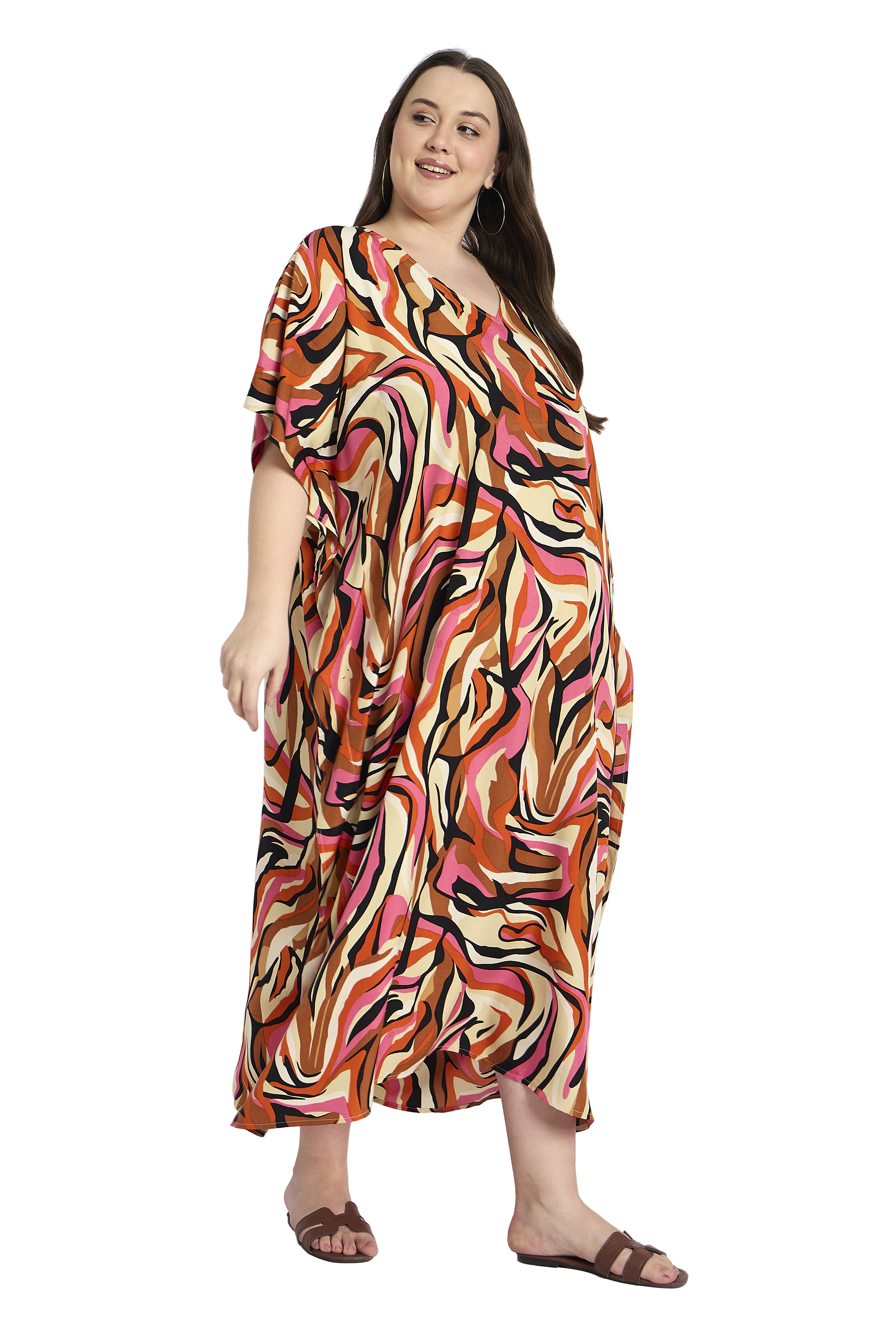 Multicolor Women Plus Size kaftan Dress For Beach Holiday