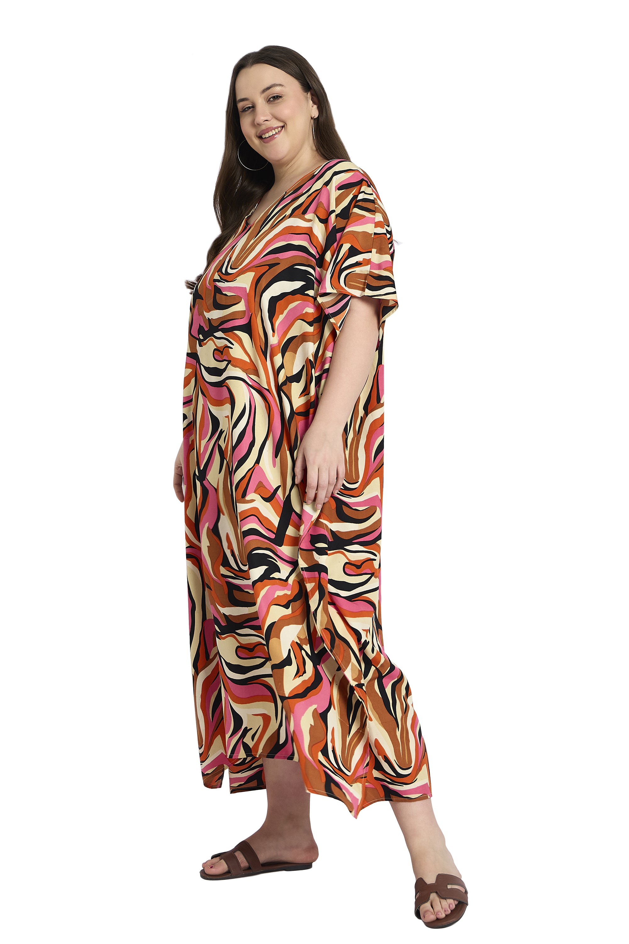 Multicolor Women Plus Size kaftan Dress For Beach Holiday
