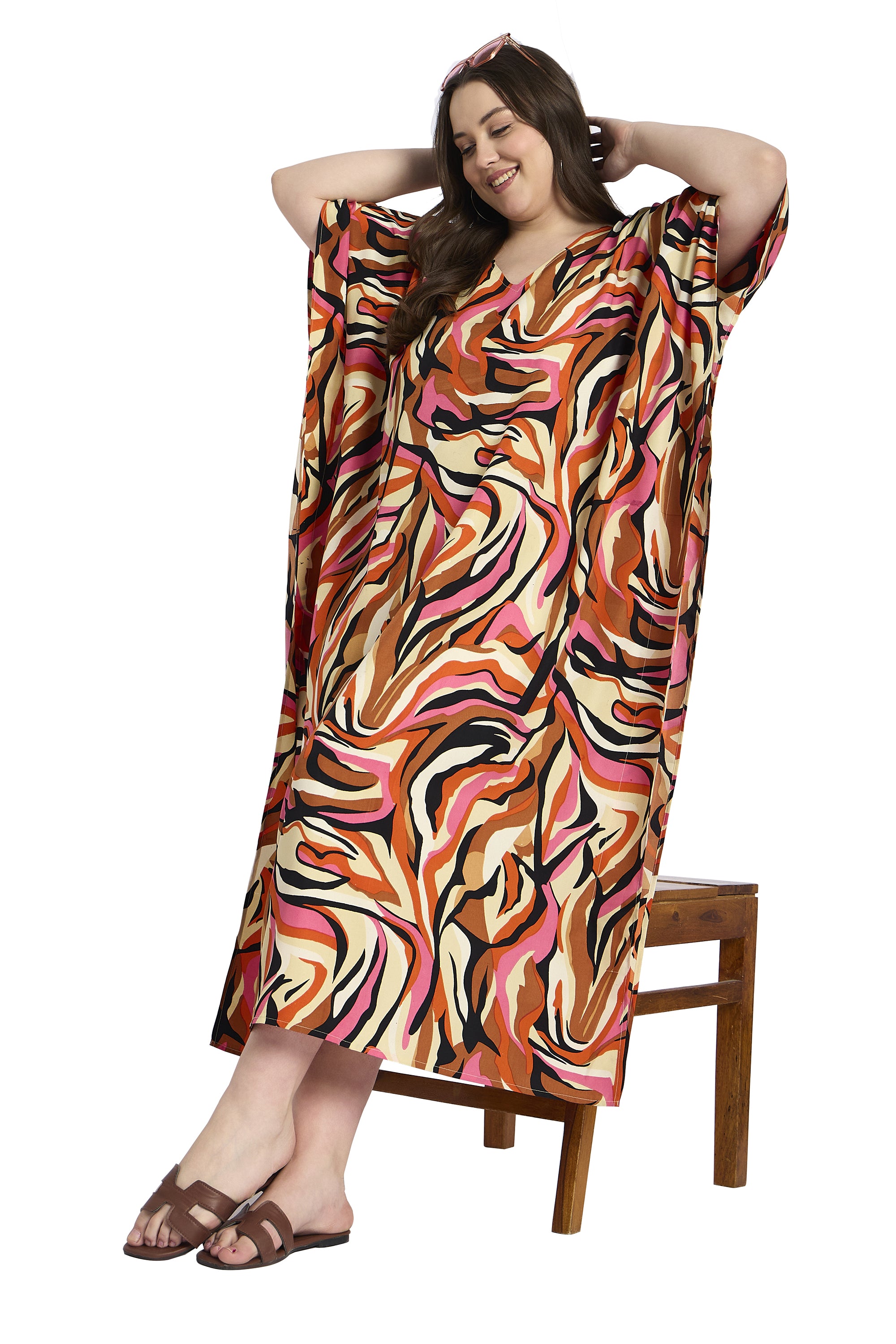 Multicolor Women Plus Size kaftan Dress For Beach Holiday